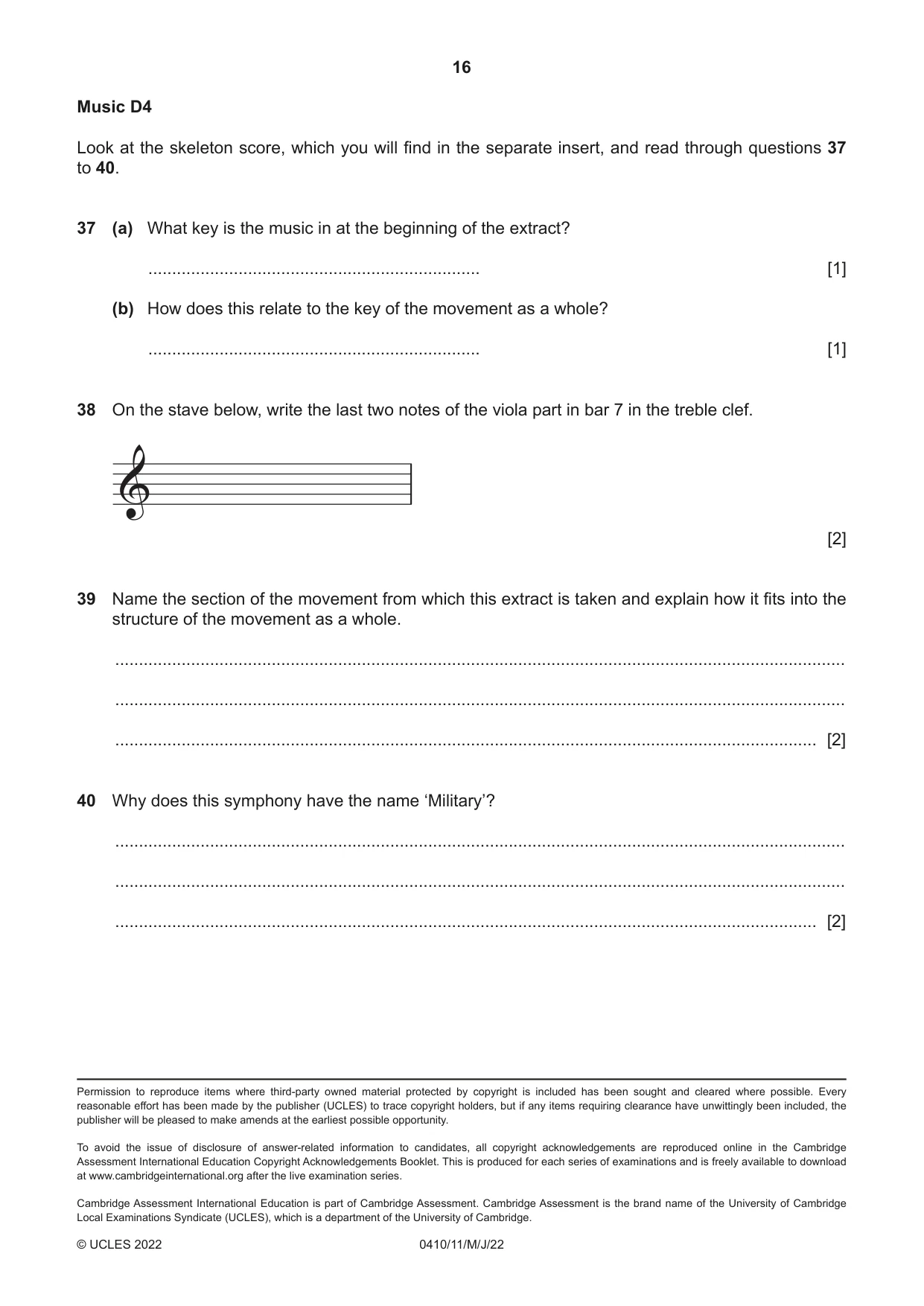 Cambridge IGCSE Music 0410 2022 May/June Paper 1 · Variant 1 question paper, page 16 of 16