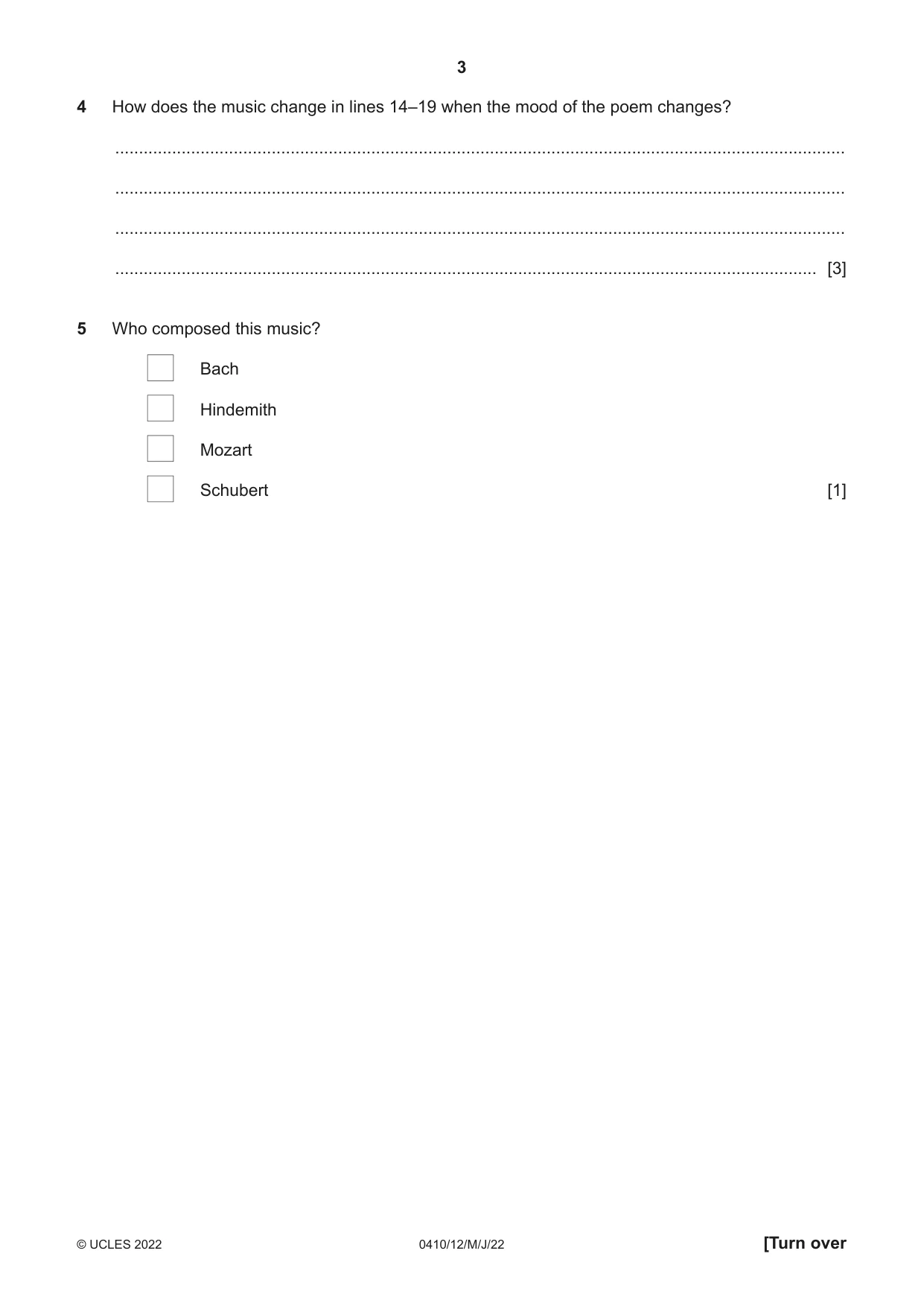 Cambridge IGCSE Music 0410 2022 May/June Paper 1 · Variant 2 question paper, page 3 of 16