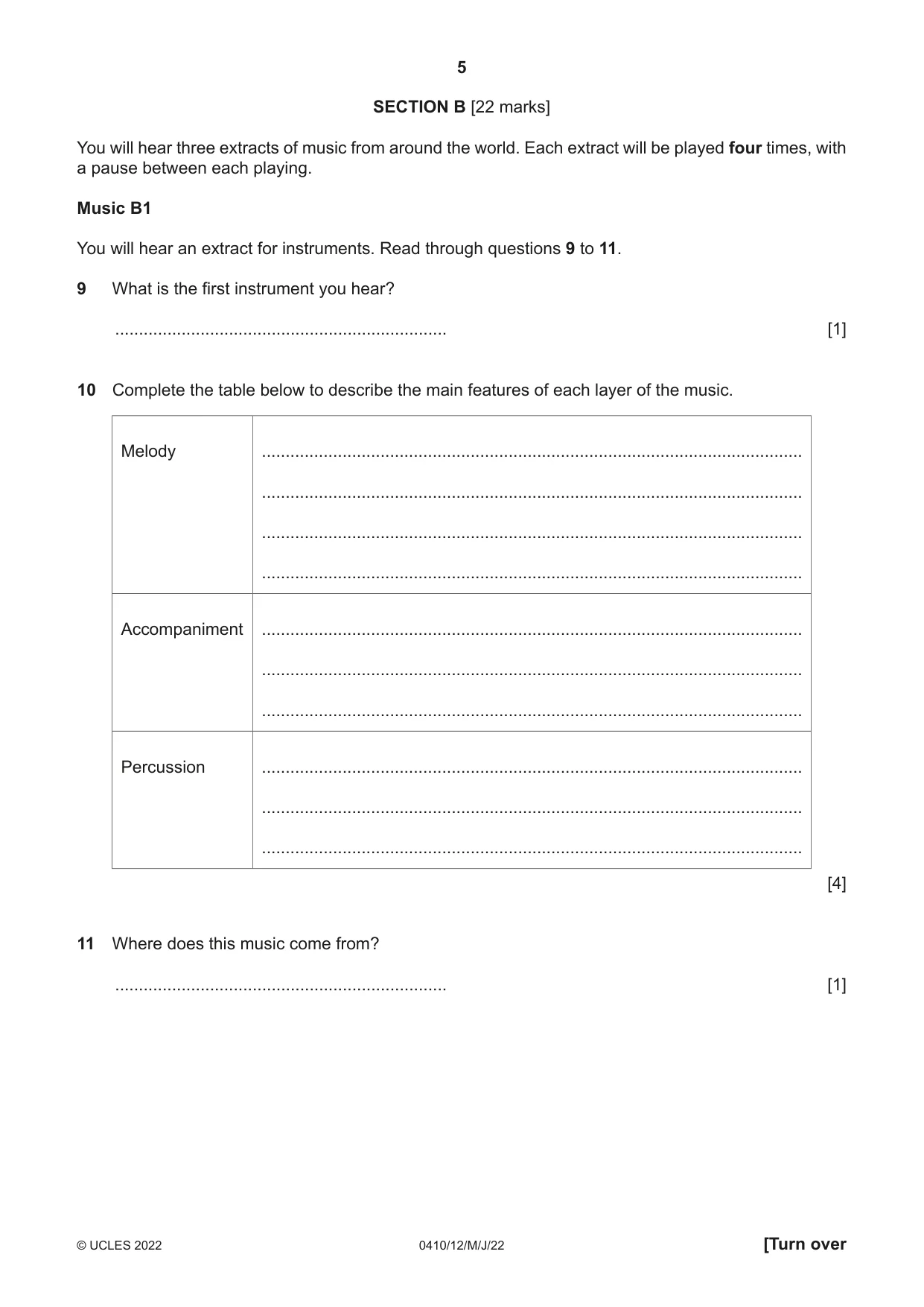 Cambridge IGCSE Music 0410 2022 May/June Paper 1 · Variant 2 question paper, page 5 of 16