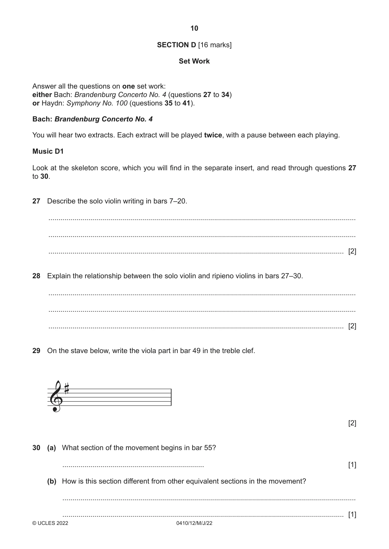Cambridge IGCSE Music 0410 2022 May/June Paper 1 · Variant 2 question paper, page 10 of 16
