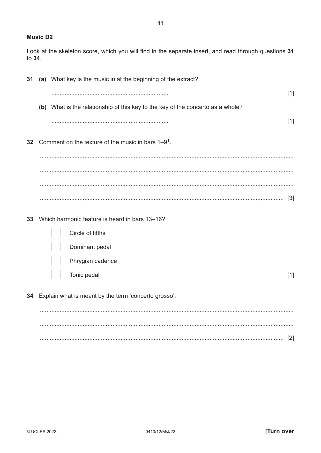 Cambridge IGCSE Music 0410 2022 May/June Paper 1 · Variant 2 question paper, page 11 of 16