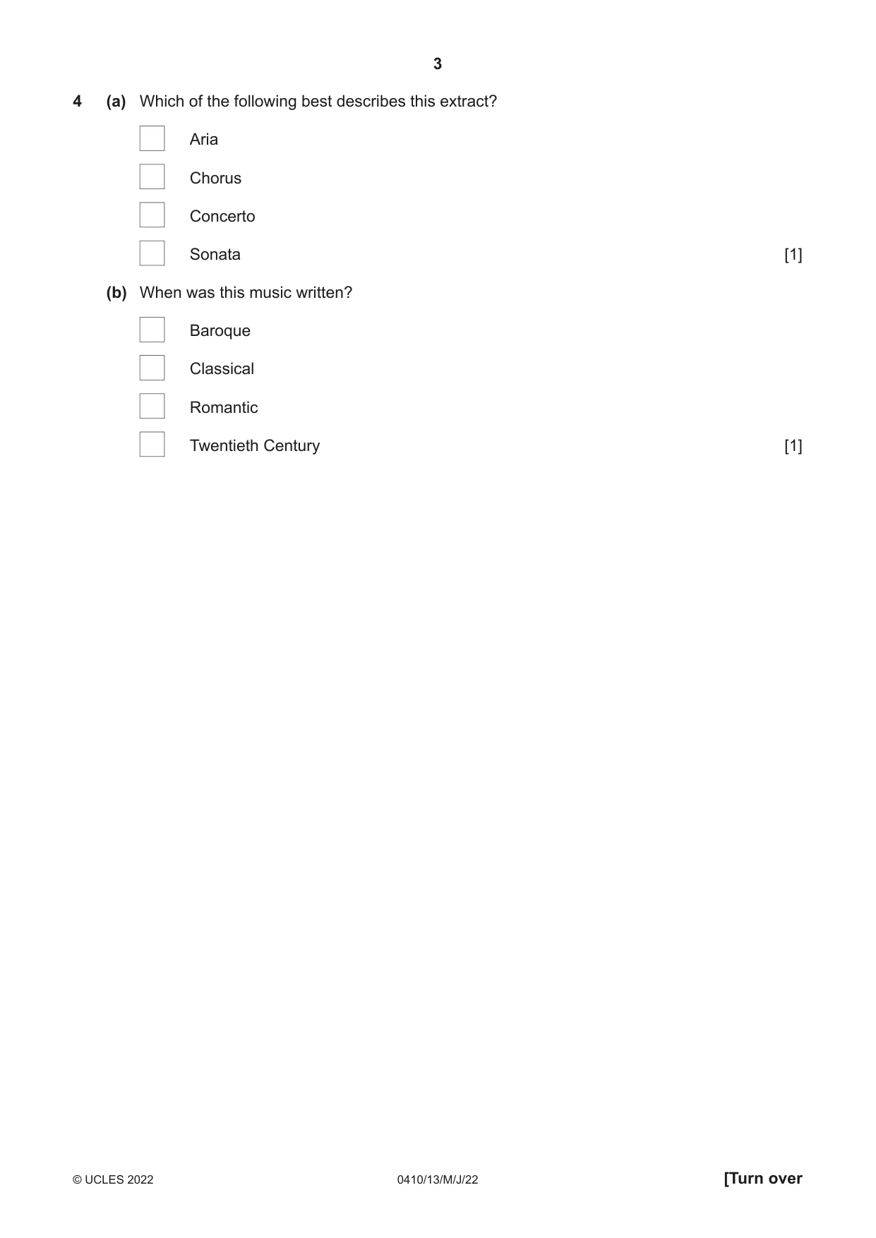 Cambridge IGCSE Music 0410 2022 May/June Paper 1 · Variant 3 question paper, page 3 of 16