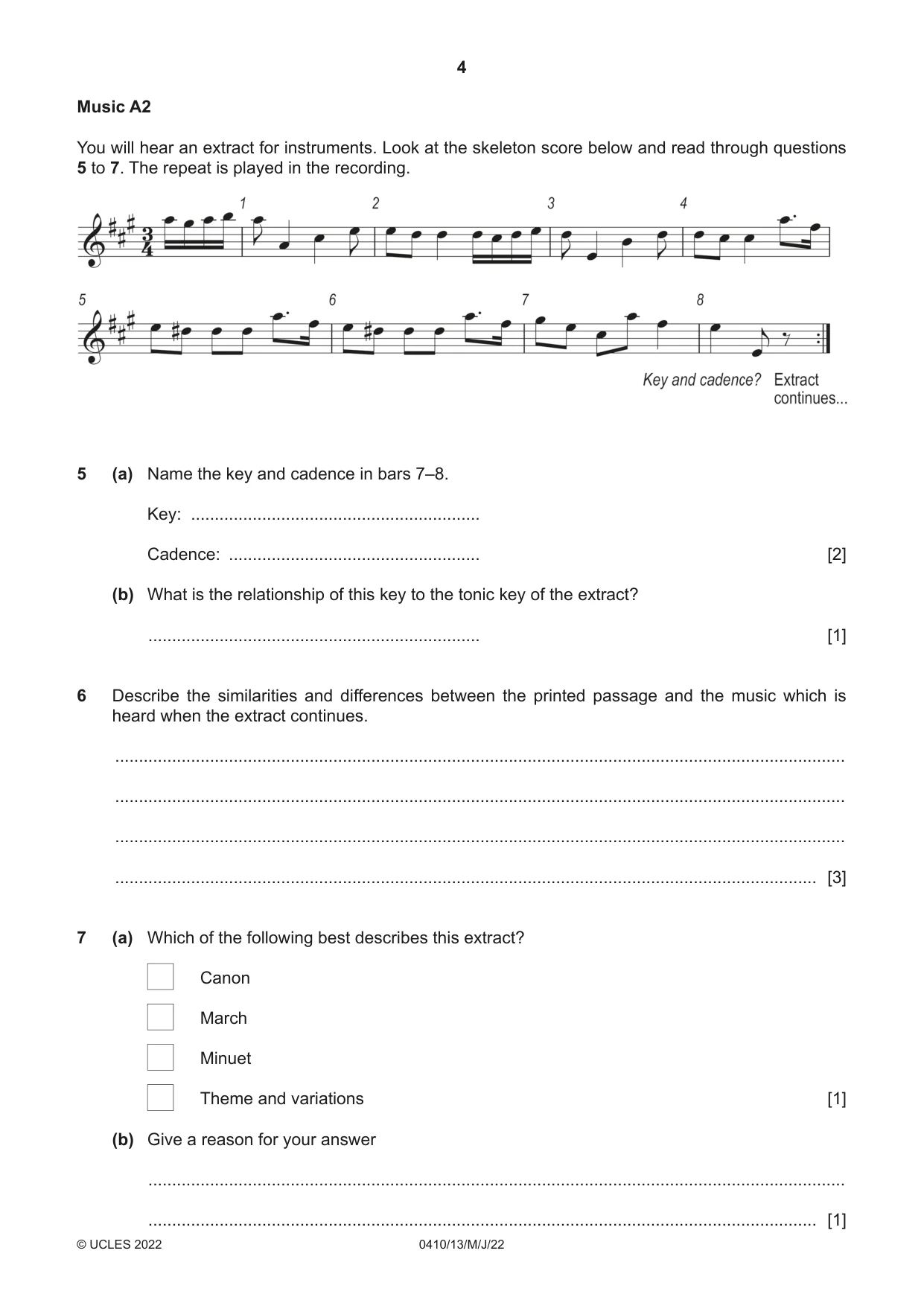 Cambridge IGCSE Music 0410 2022 May/June Paper 1 · Variant 3 question paper, page 4 of 16