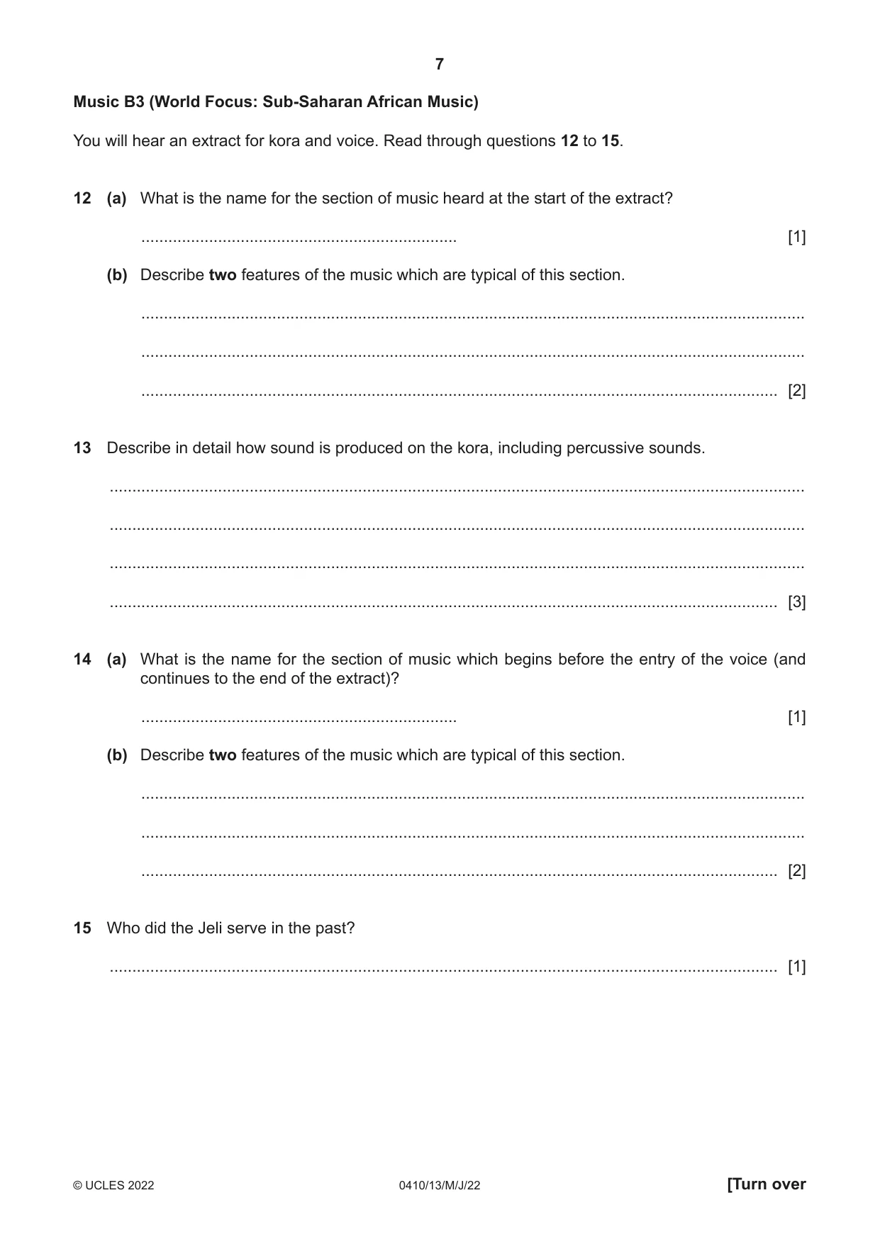 Cambridge IGCSE Music 0410 2022 May/June Paper 1 · Variant 3 question paper, page 7 of 16