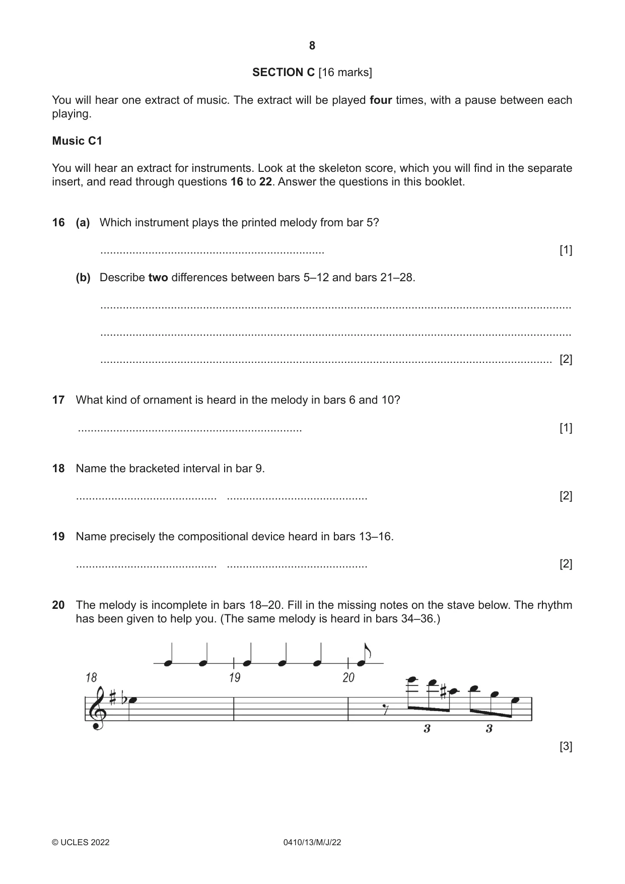 Cambridge IGCSE Music 0410 2022 May/June Paper 1 · Variant 3 question paper, page 8 of 16