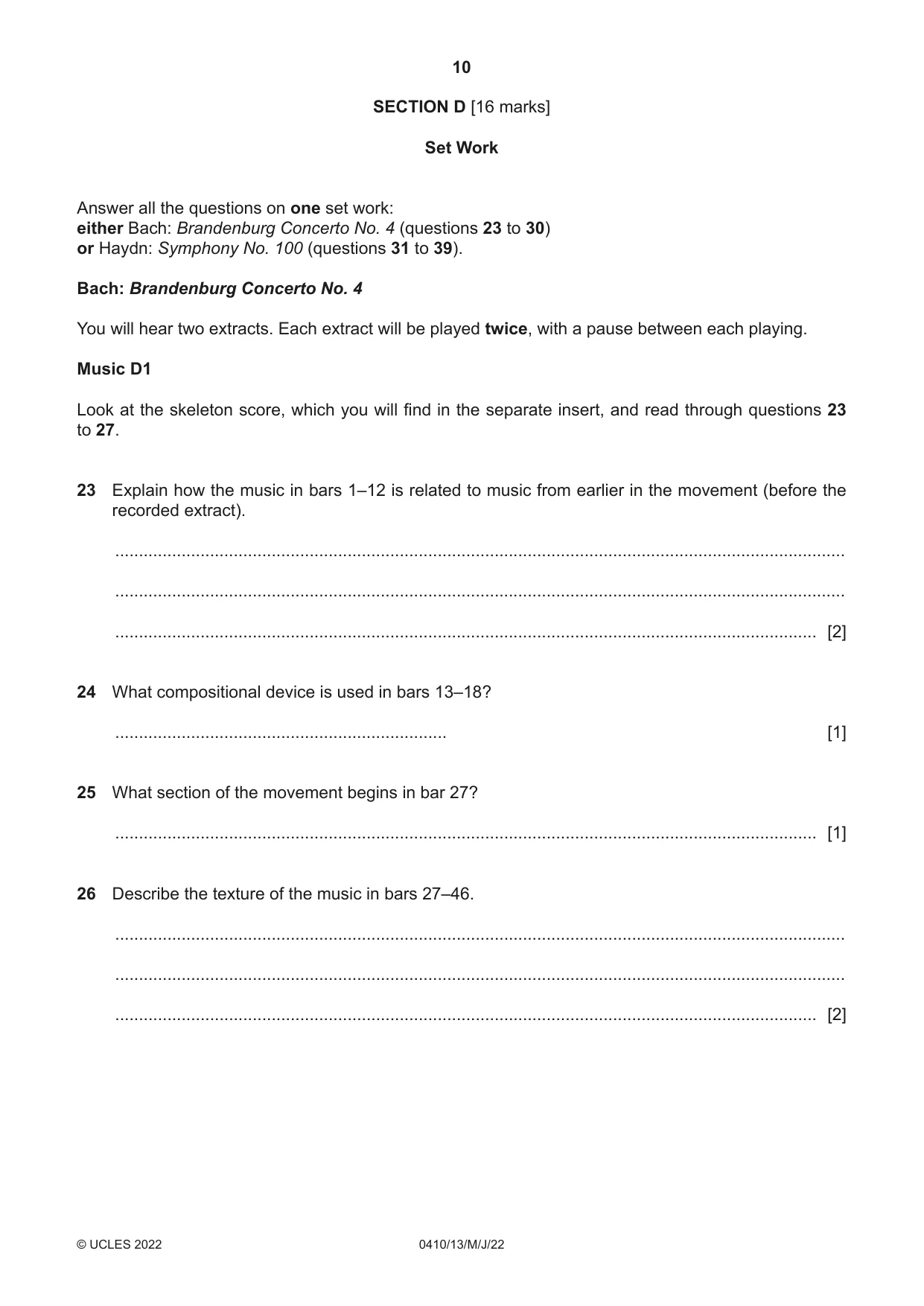 Cambridge IGCSE Music 0410 2022 May/June Paper 1 · Variant 3 question paper, page 10 of 16
