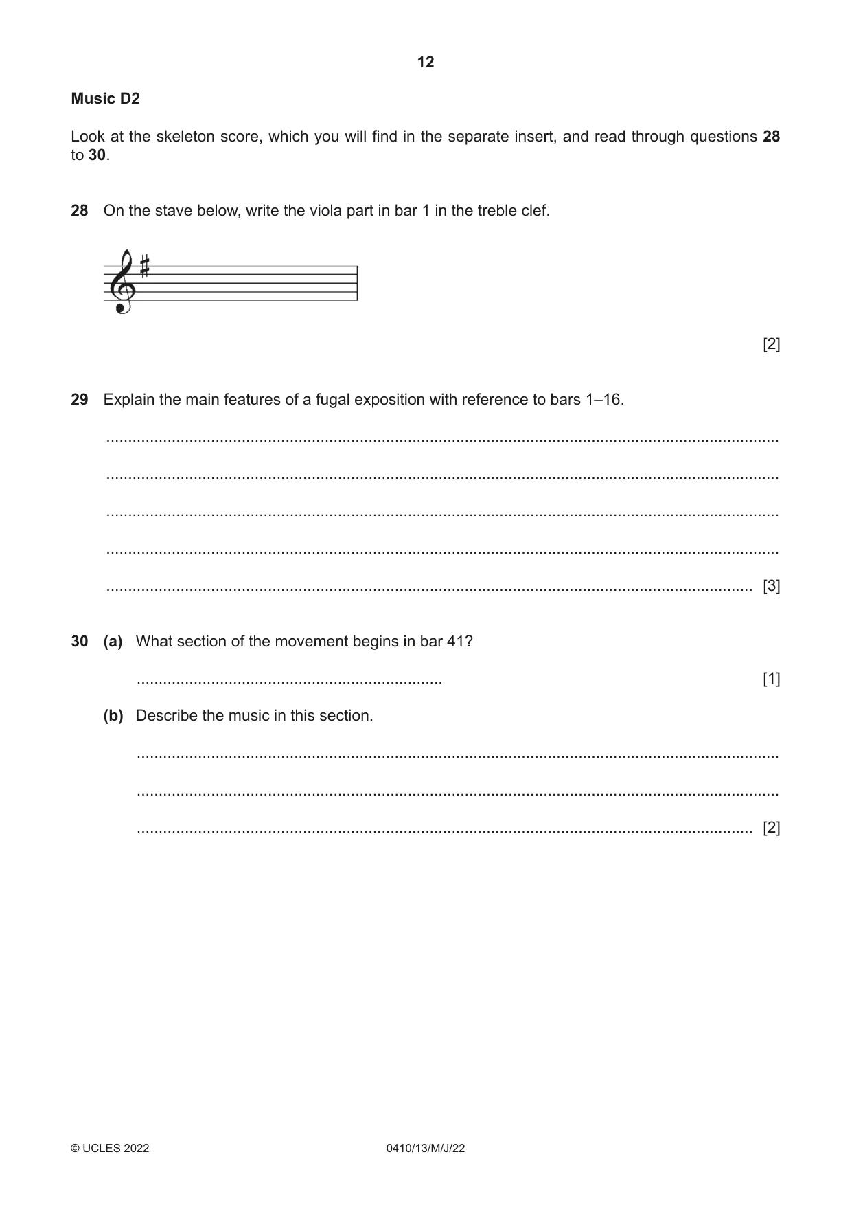 Cambridge IGCSE Music 0410 2022 May/June Paper 1 · Variant 3 question paper, page 12 of 16
