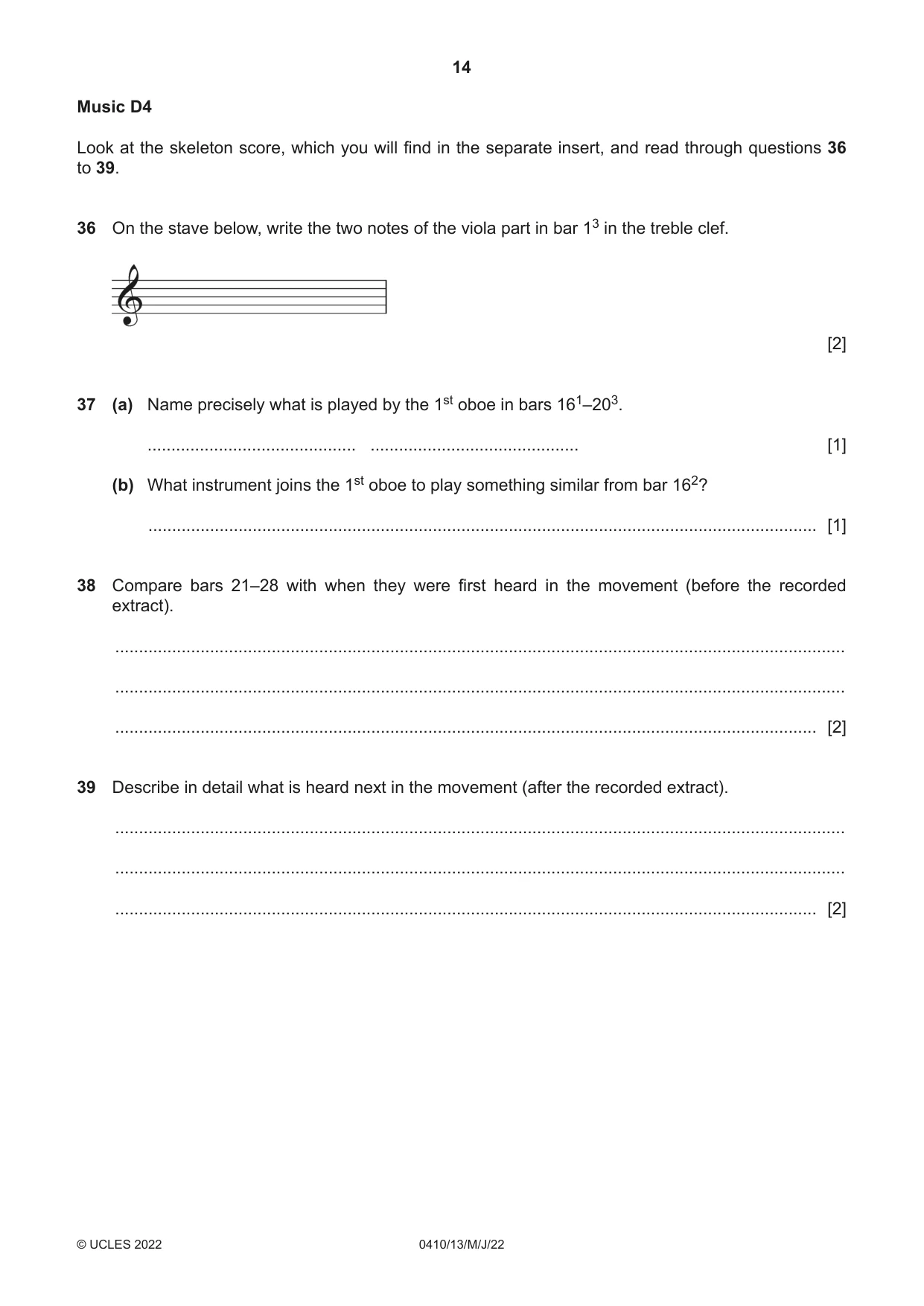 Cambridge IGCSE Music 0410 2022 May/June Paper 1 · Variant 3 question paper, page 14 of 16