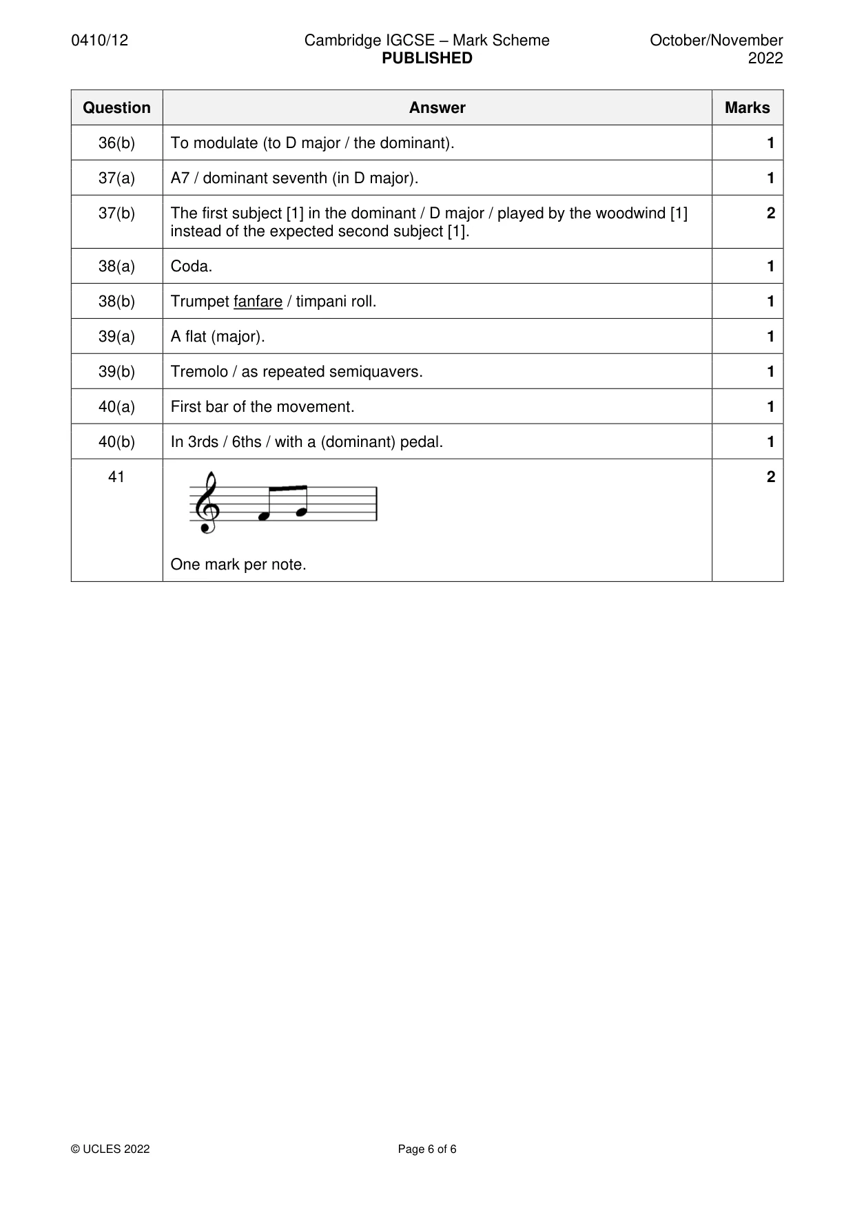 Mark scheme, page 6 of 6