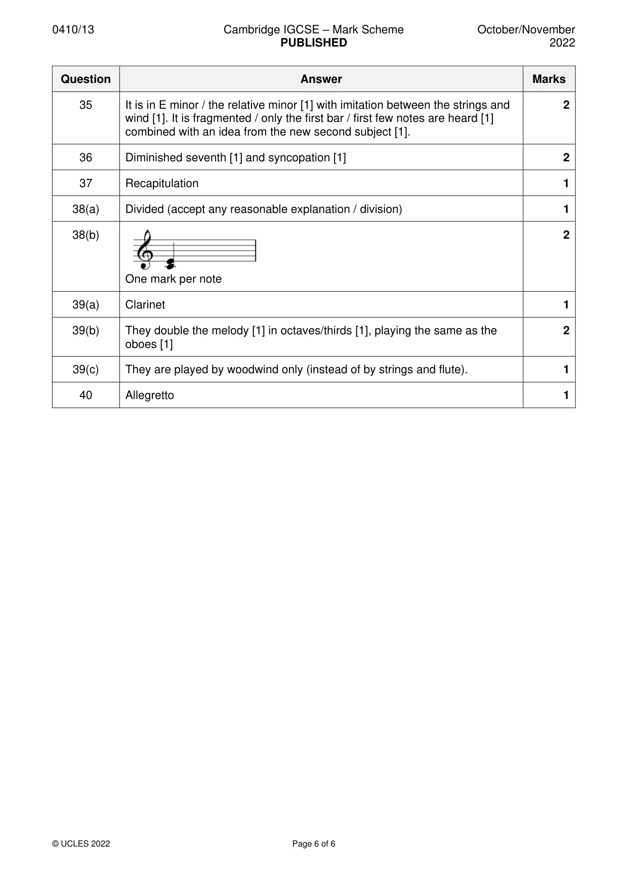 Mark scheme, page 6 of 6
