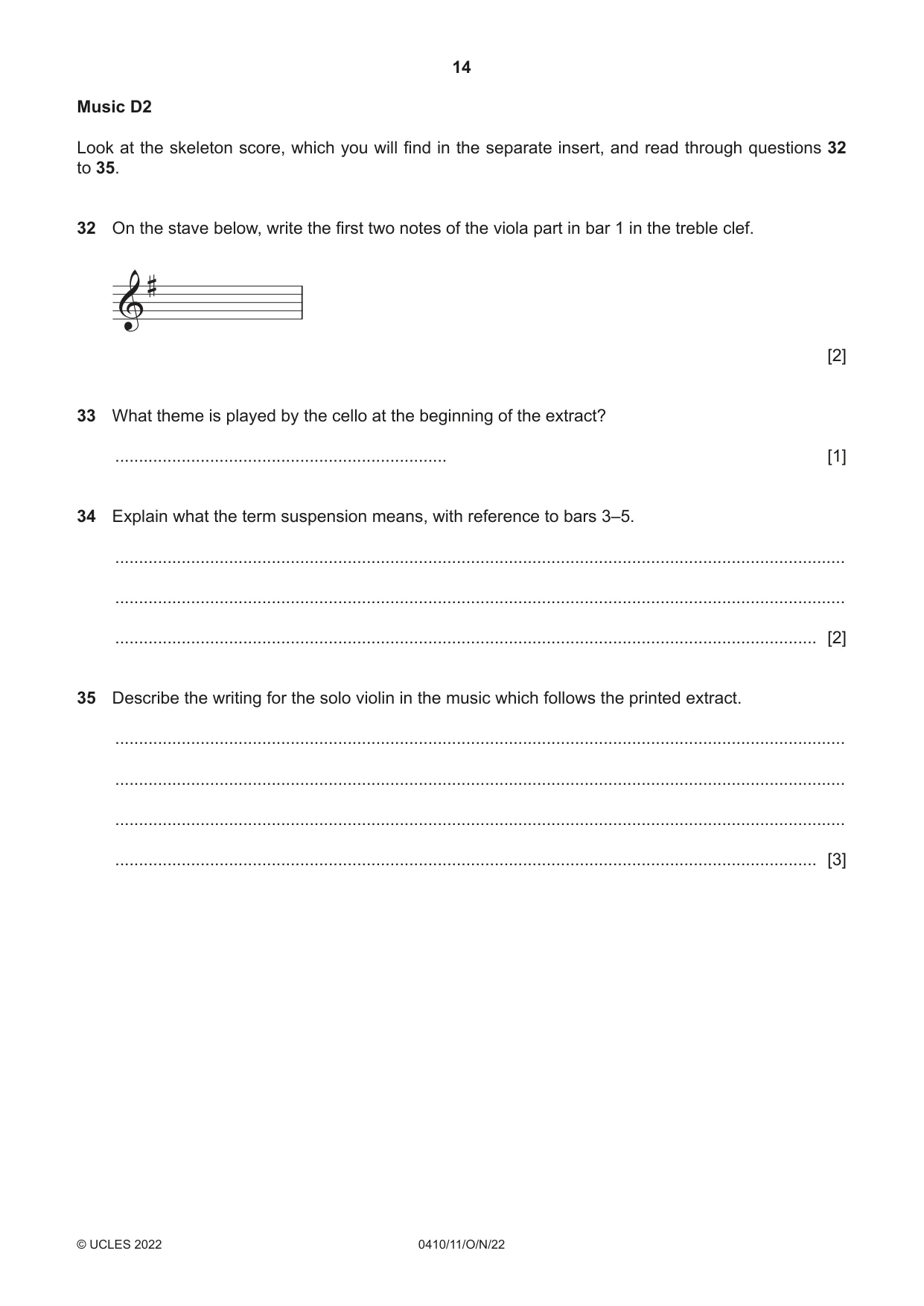 Cambridge IGCSE Music 0410 2022 Oct/Nov Paper 1 · Variant 1 question paper, page 14 of 16