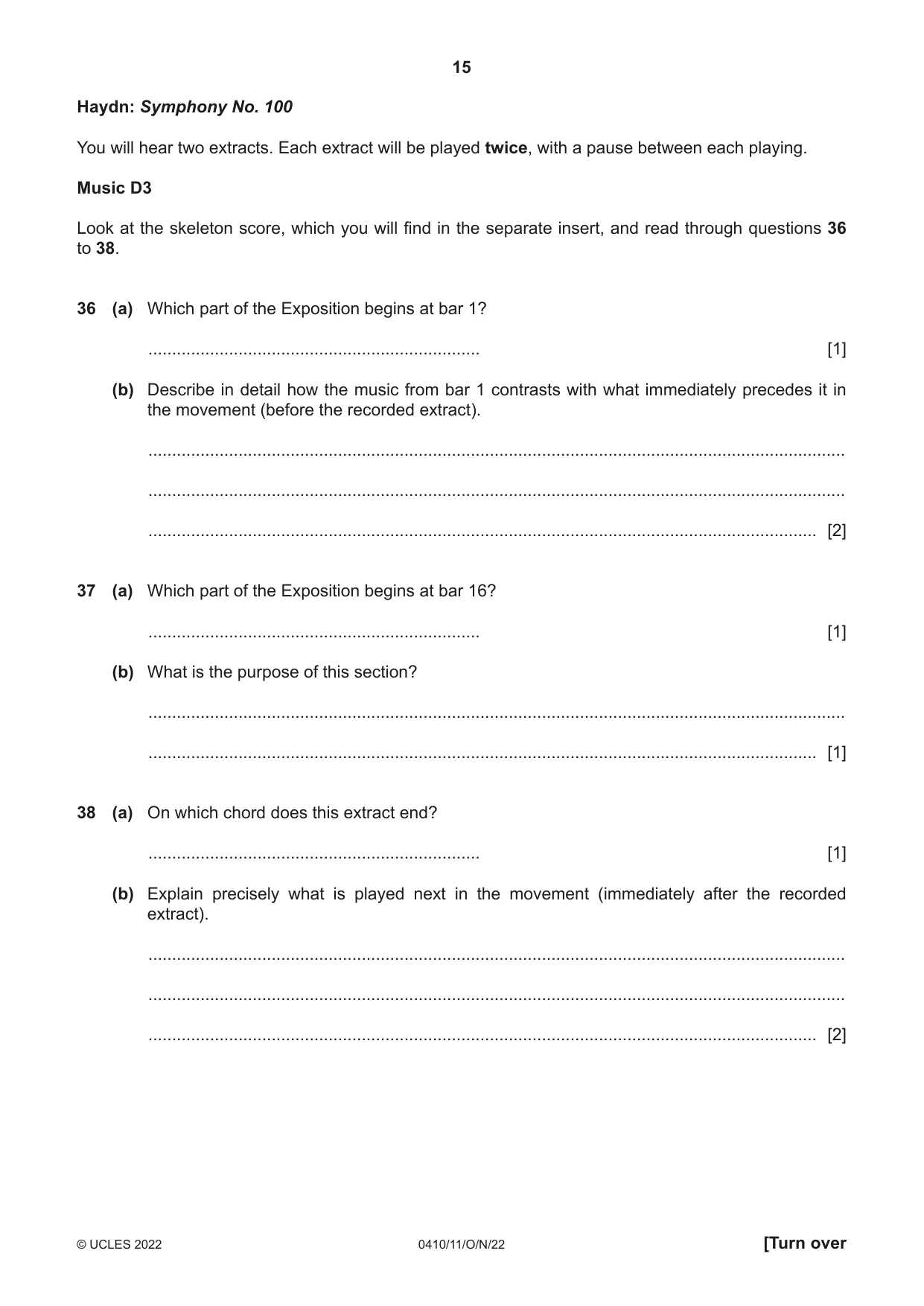 Cambridge IGCSE Music 0410 2022 Oct/Nov Paper 1 · Variant 1 question paper, page 15 of 16