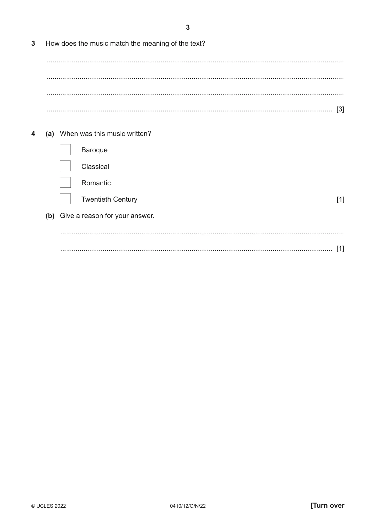Cambridge IGCSE Music 0410 2022 Oct/Nov Paper 1 · Variant 2 question paper, page 3 of 16