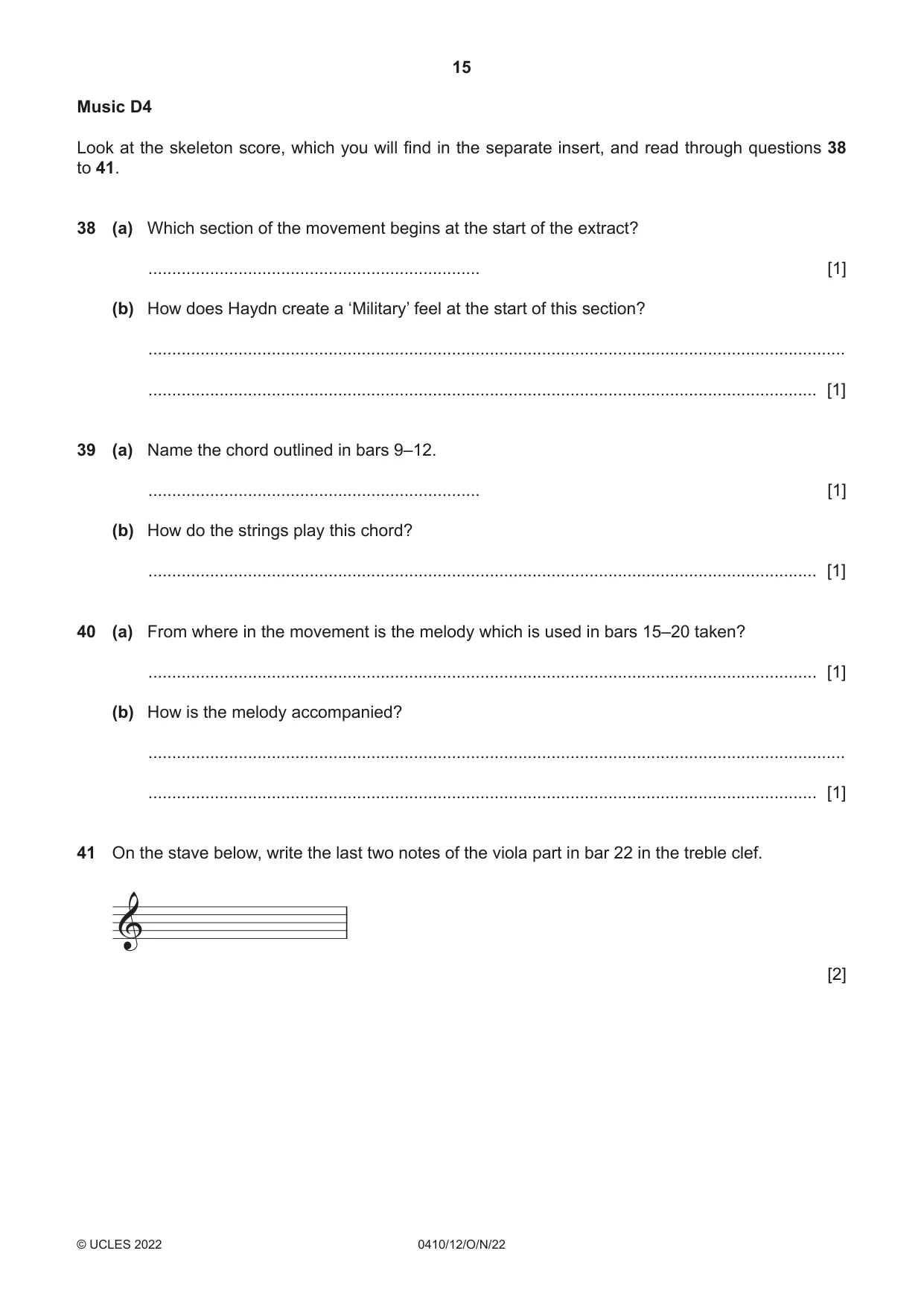 Cambridge IGCSE Music 0410 2022 Oct/Nov Paper 1 · Variant 2 question paper, page 15 of 16