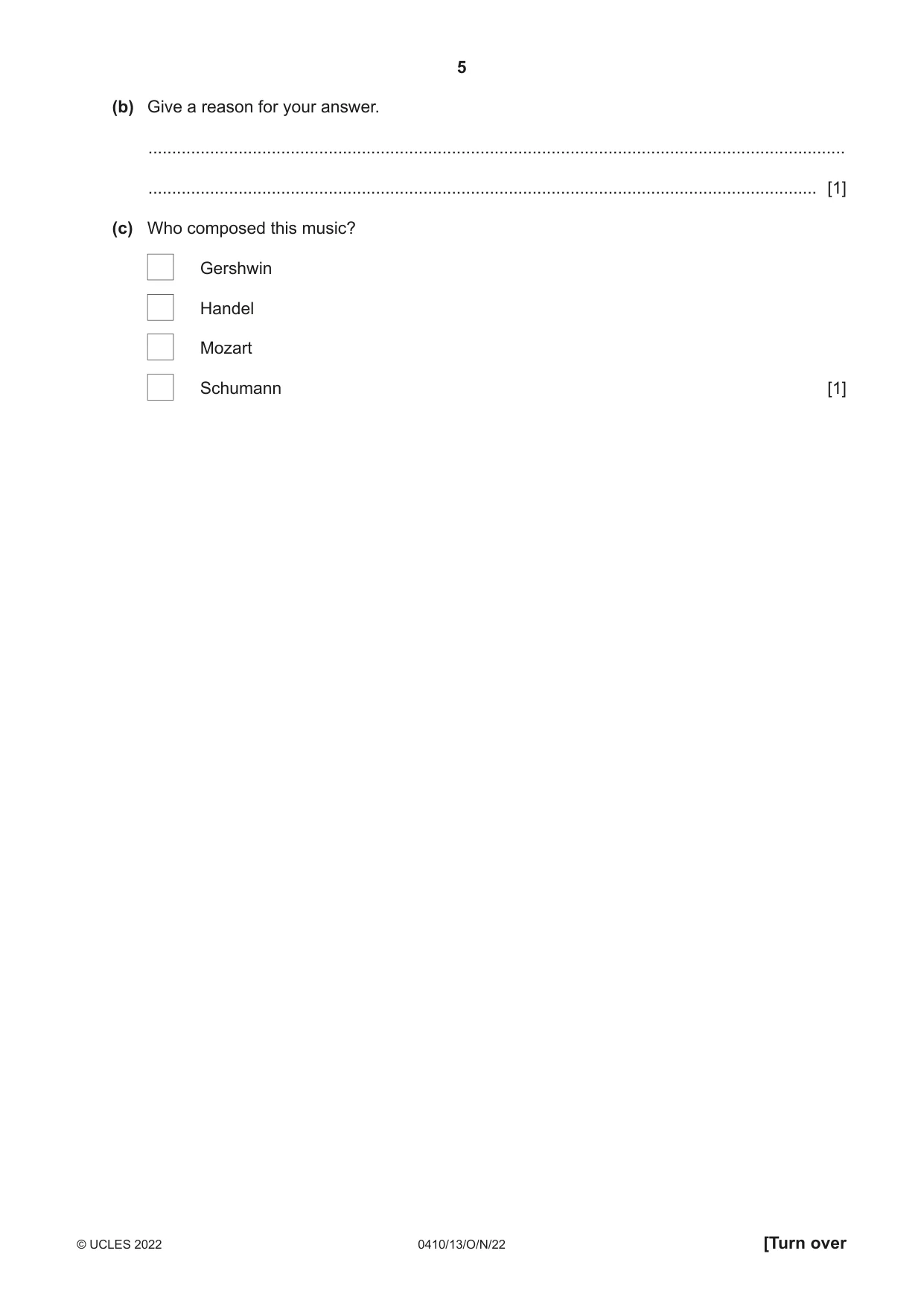 Cambridge IGCSE Music 0410 2022 Oct/Nov Paper 1 · Variant 3 question paper, page 5 of 16