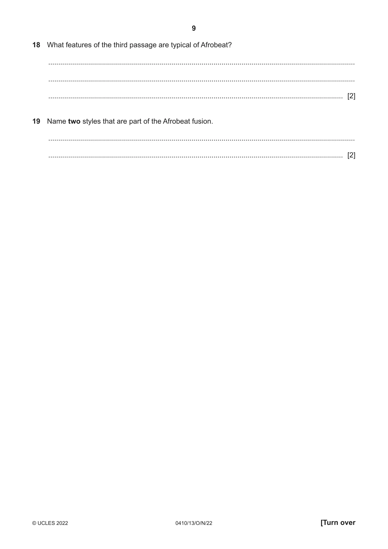 Cambridge IGCSE Music 0410 2022 Oct/Nov Paper 1 · Variant 3 question paper, page 9 of 16