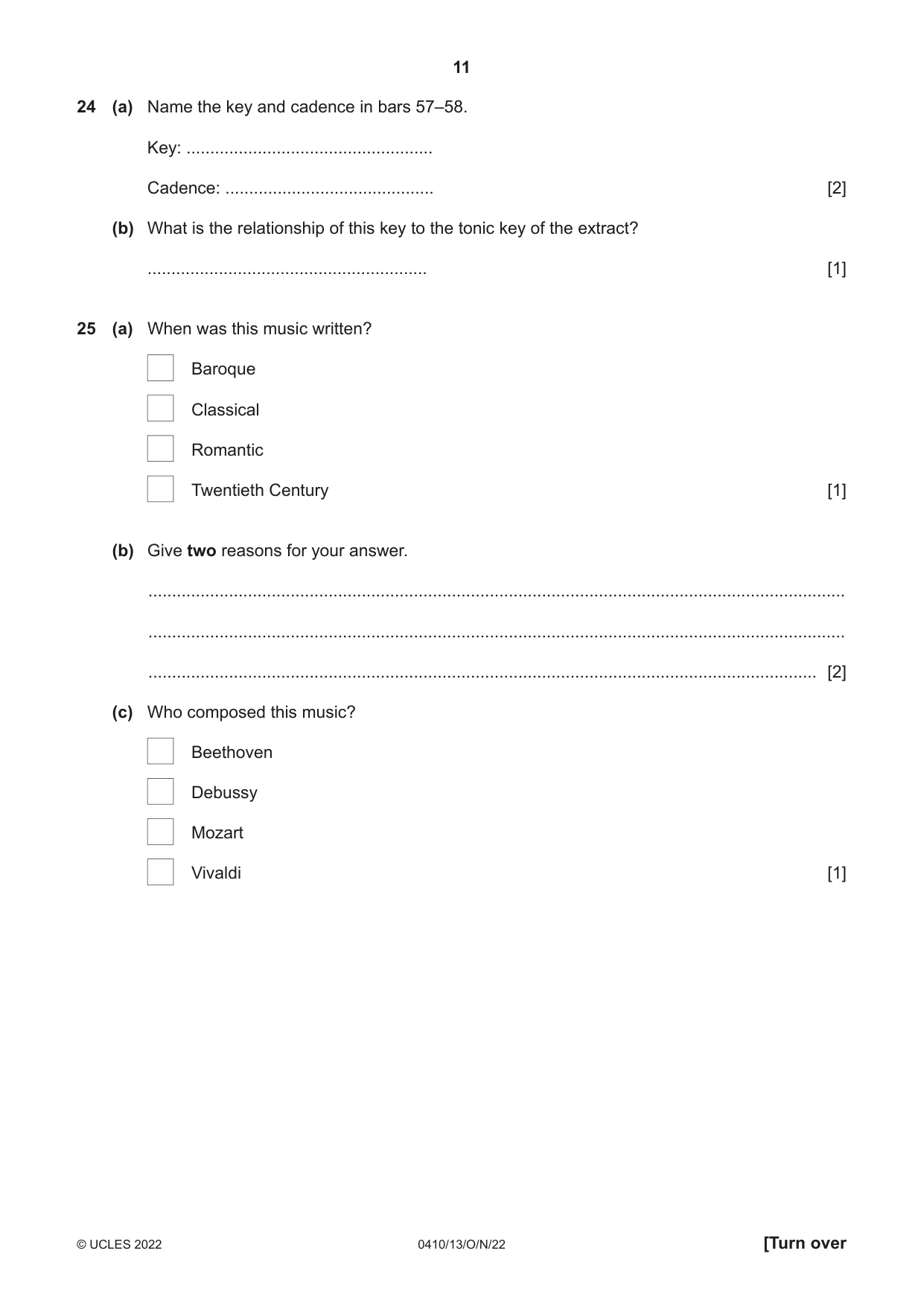 Cambridge IGCSE Music 0410 2022 Oct/Nov Paper 1 · Variant 3 question paper, page 11 of 16