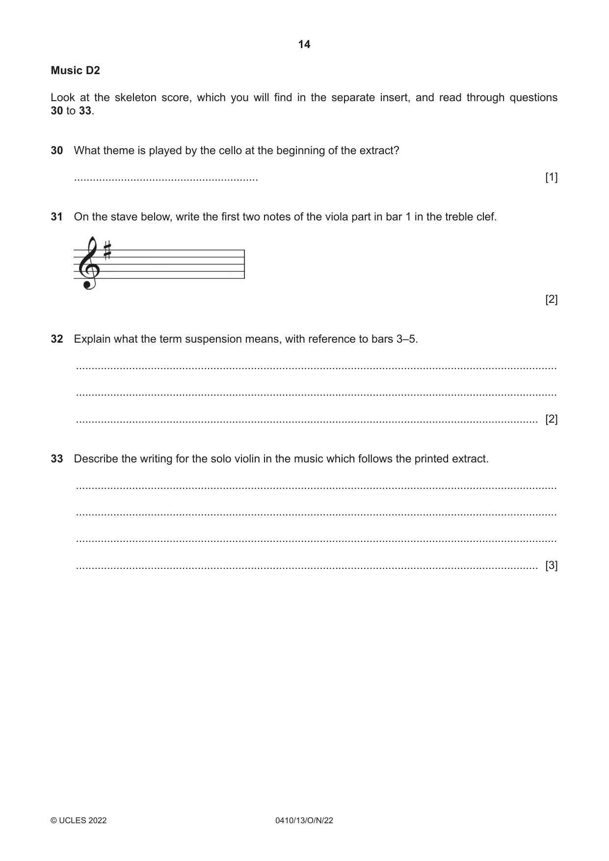 Cambridge IGCSE Music 0410 2022 Oct/Nov Paper 1 · Variant 3 question paper, page 14 of 16