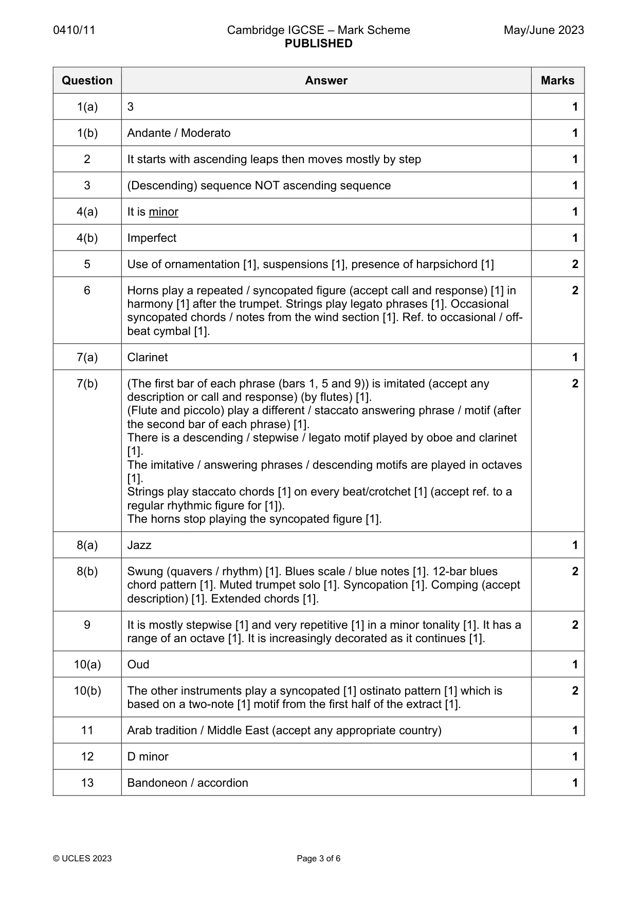 Mark scheme, page 3 of 6