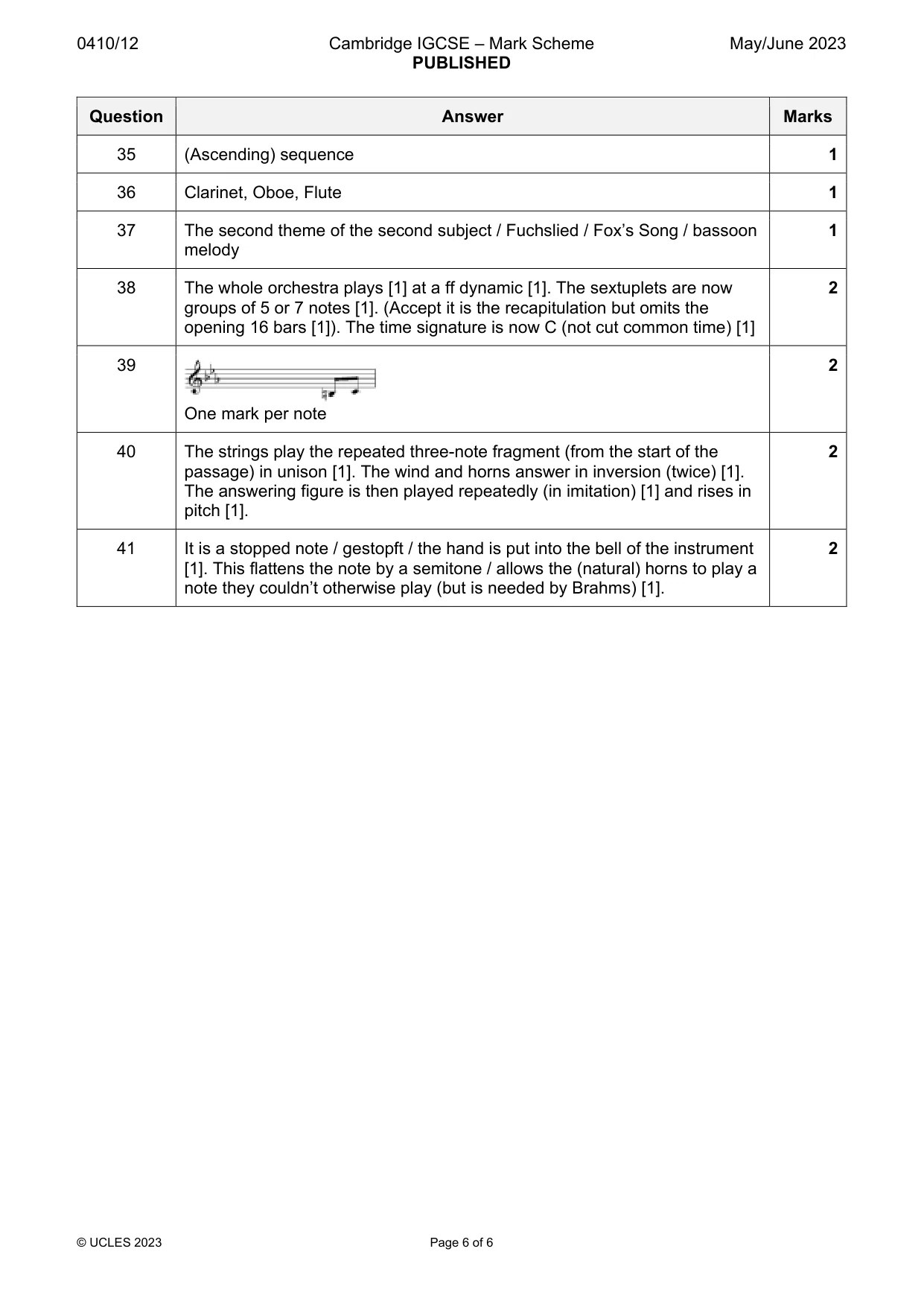 Mark scheme, page 6 of 6