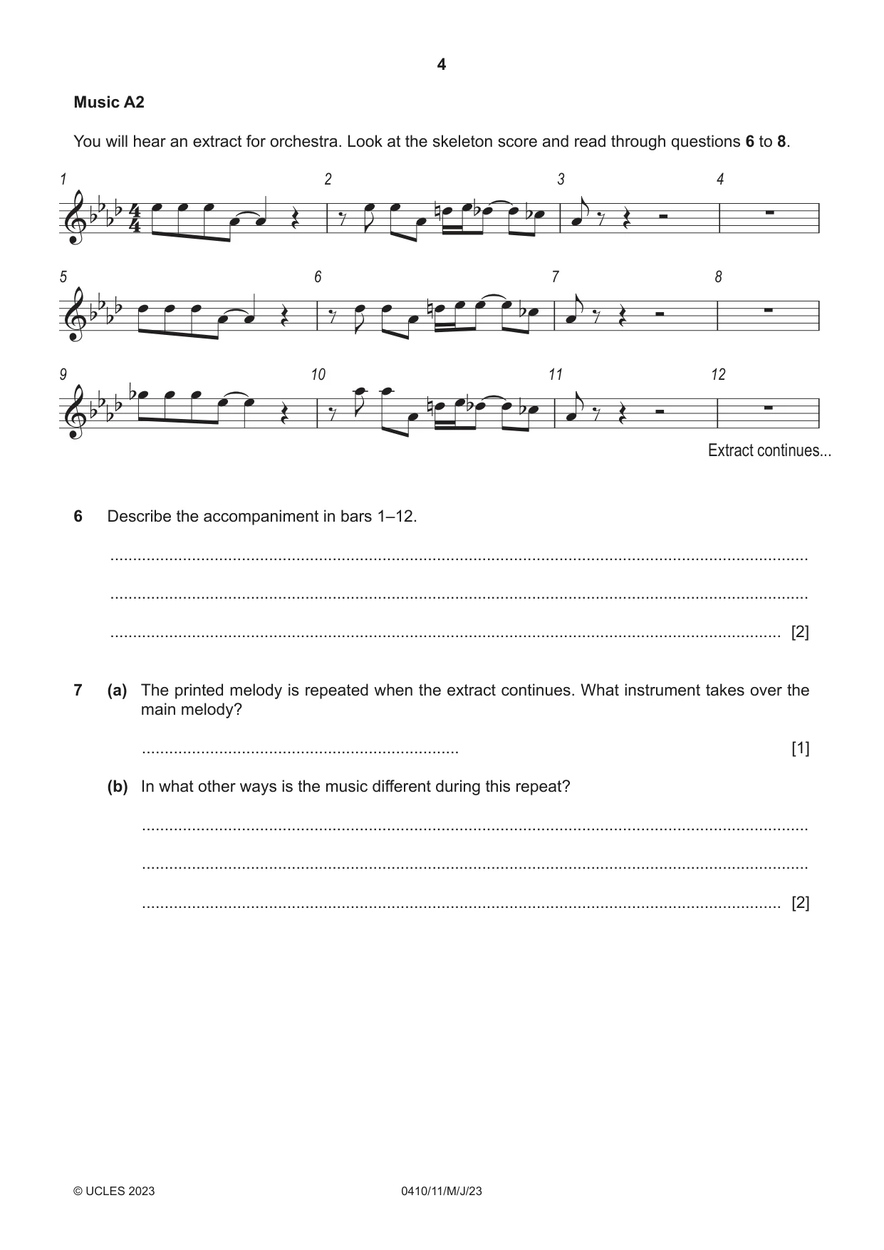 Cambridge IGCSE Music 0410 2023 May/June Paper 1 · Variant 1 question paper, page 4 of 16