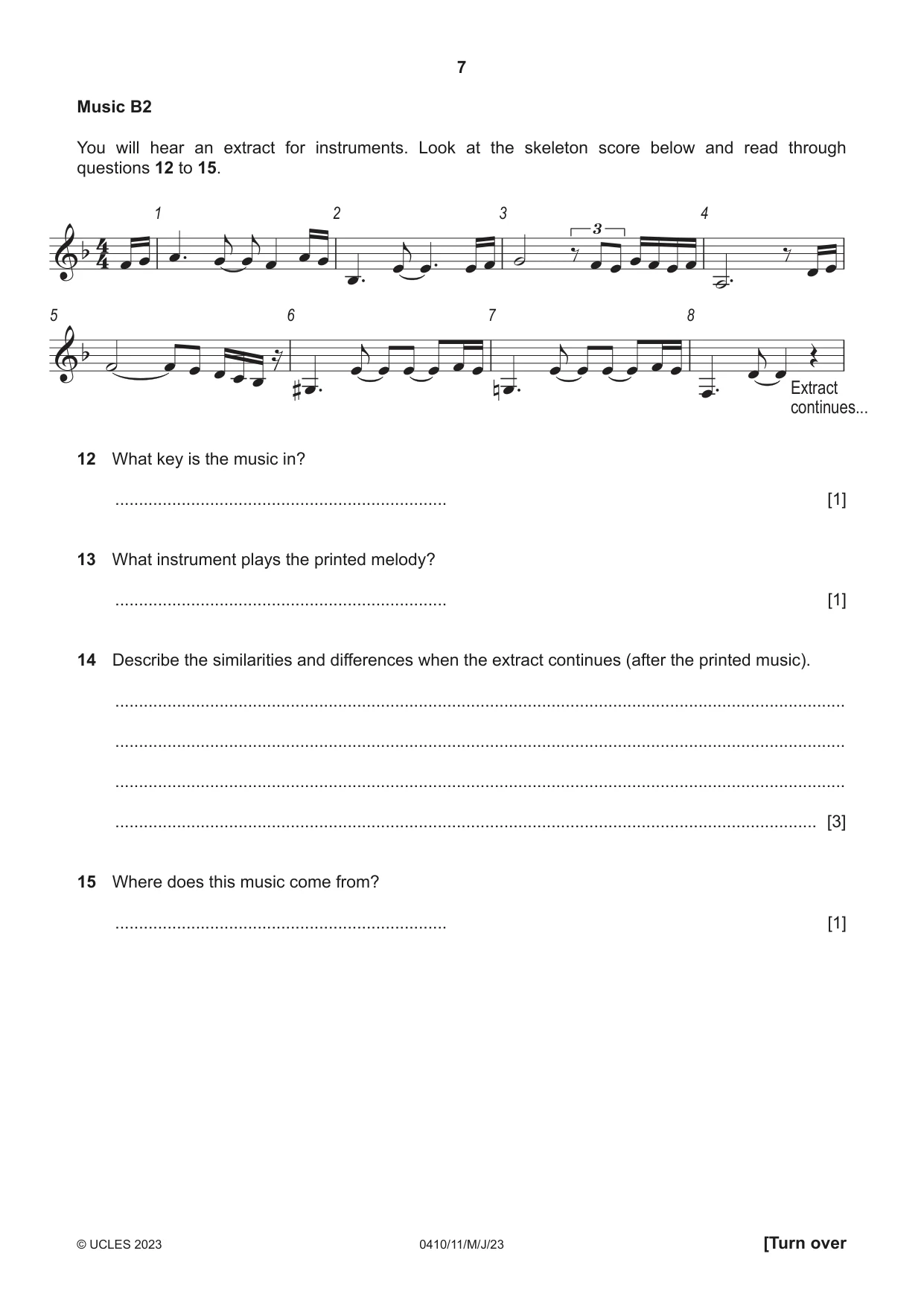 Cambridge IGCSE Music 0410 2023 May/June Paper 1 · Variant 1 question paper, page 7 of 16