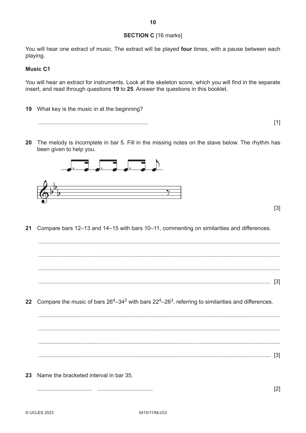 Cambridge IGCSE Music 0410 2023 May/June Paper 1 · Variant 1 question paper, page 10 of 16