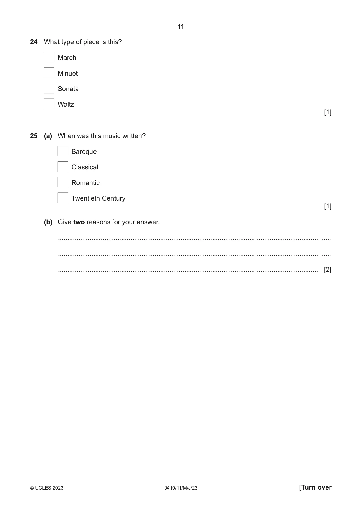 Cambridge IGCSE Music 0410 2023 May/June Paper 1 · Variant 1 question paper, page 11 of 16