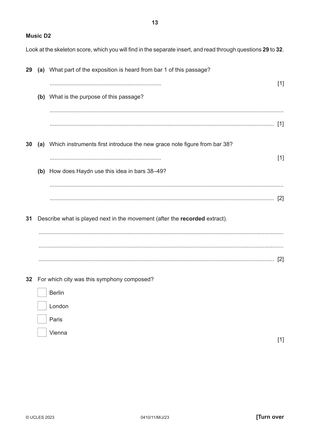 Cambridge IGCSE Music 0410 2023 May/June Paper 1 · Variant 1 question paper, page 13 of 16