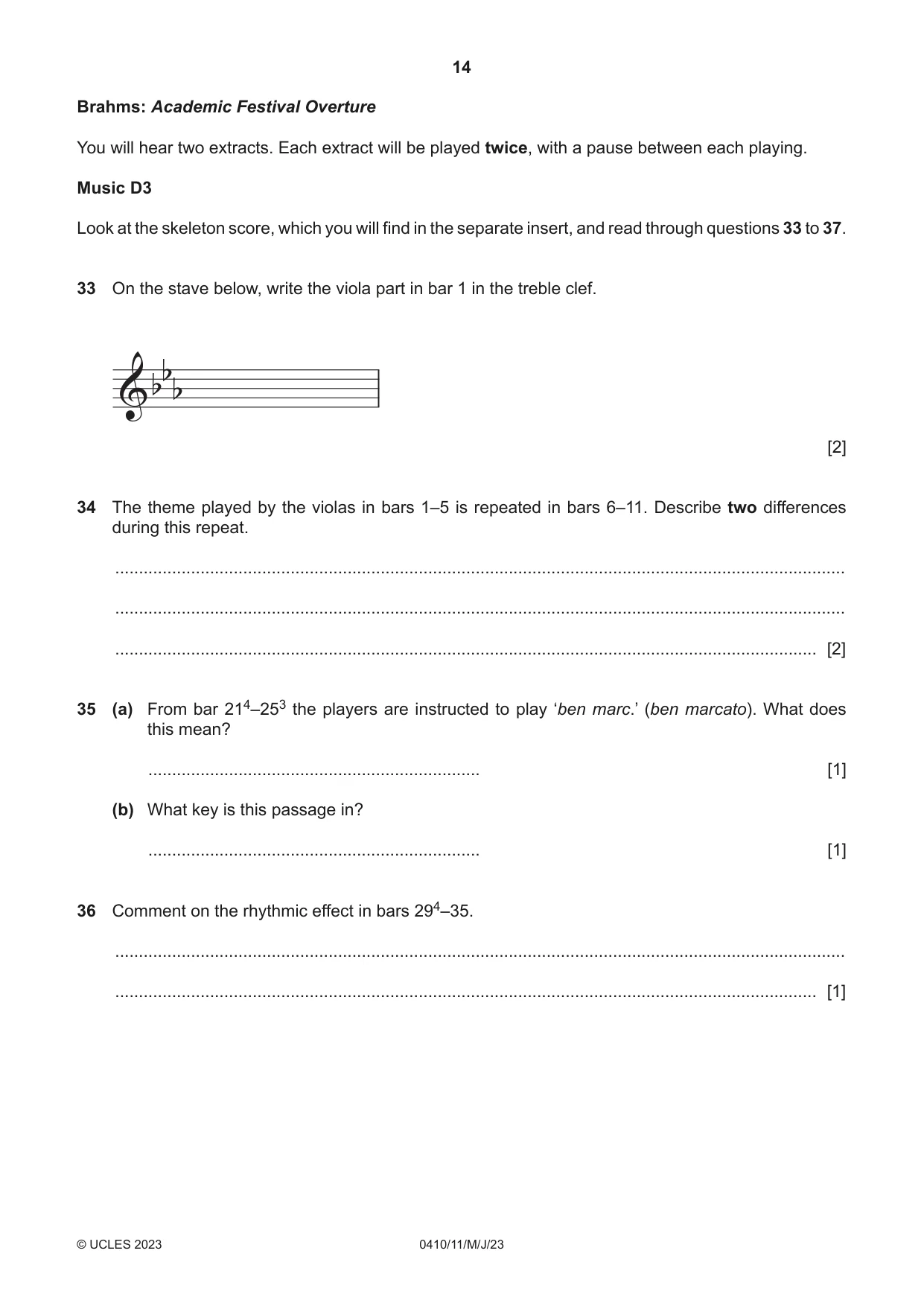 Cambridge IGCSE Music 0410 2023 May/June Paper 1 · Variant 1 question paper, page 14 of 16