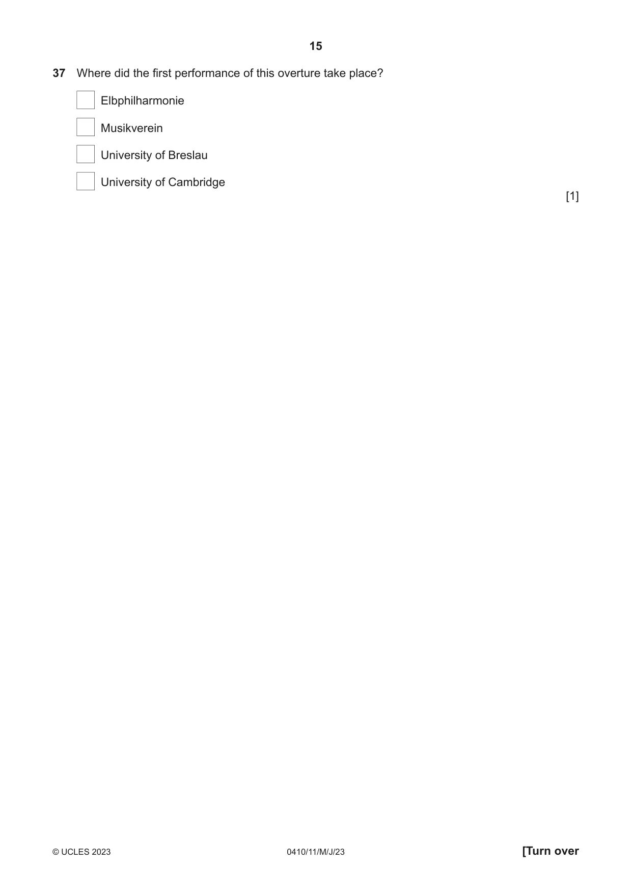 Cambridge IGCSE Music 0410 2023 May/June Paper 1 · Variant 1 question paper, page 15 of 16