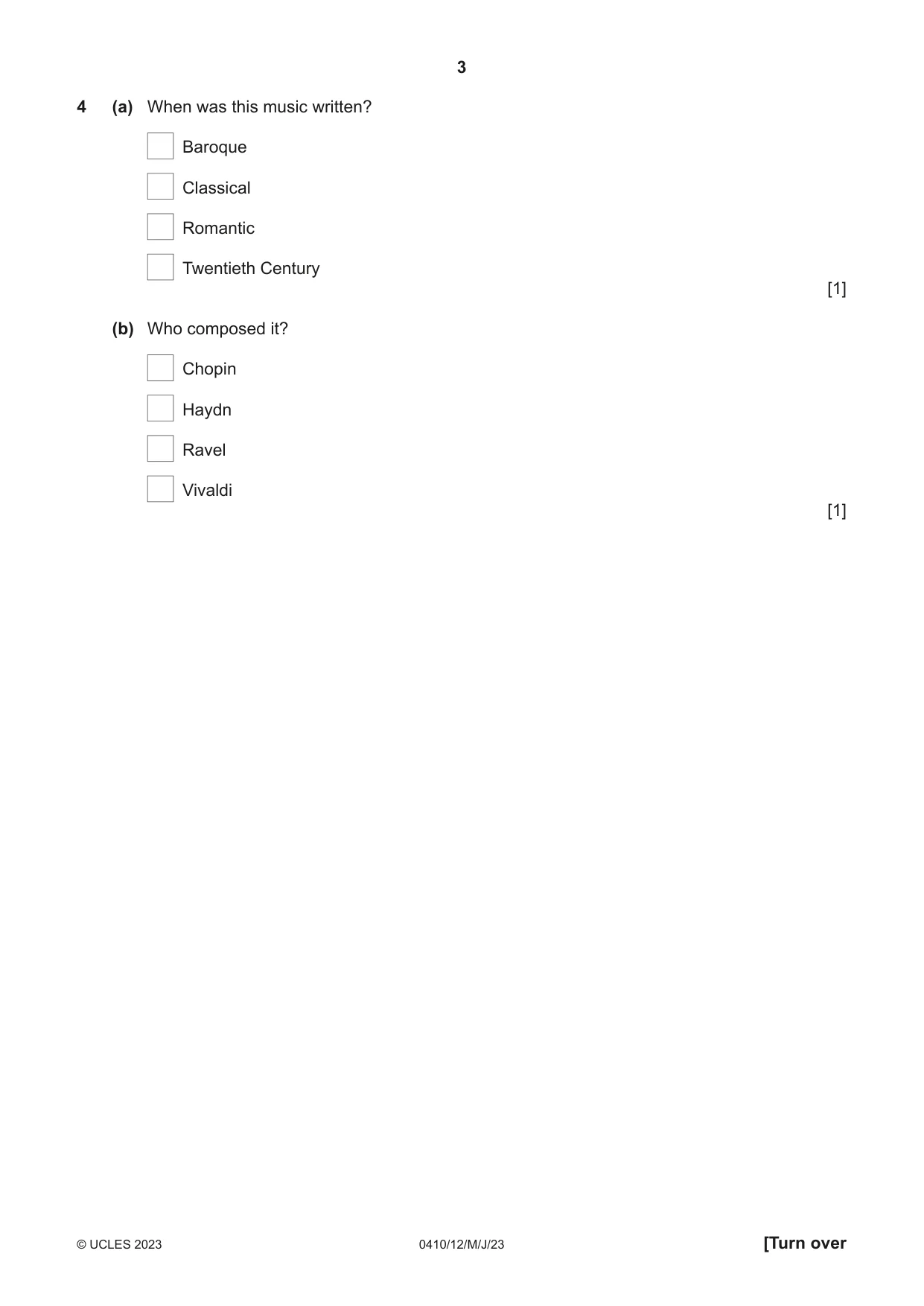 Cambridge IGCSE Music 0410 2023 May/June Paper 1 · Variant 2 question paper, page 3 of 20