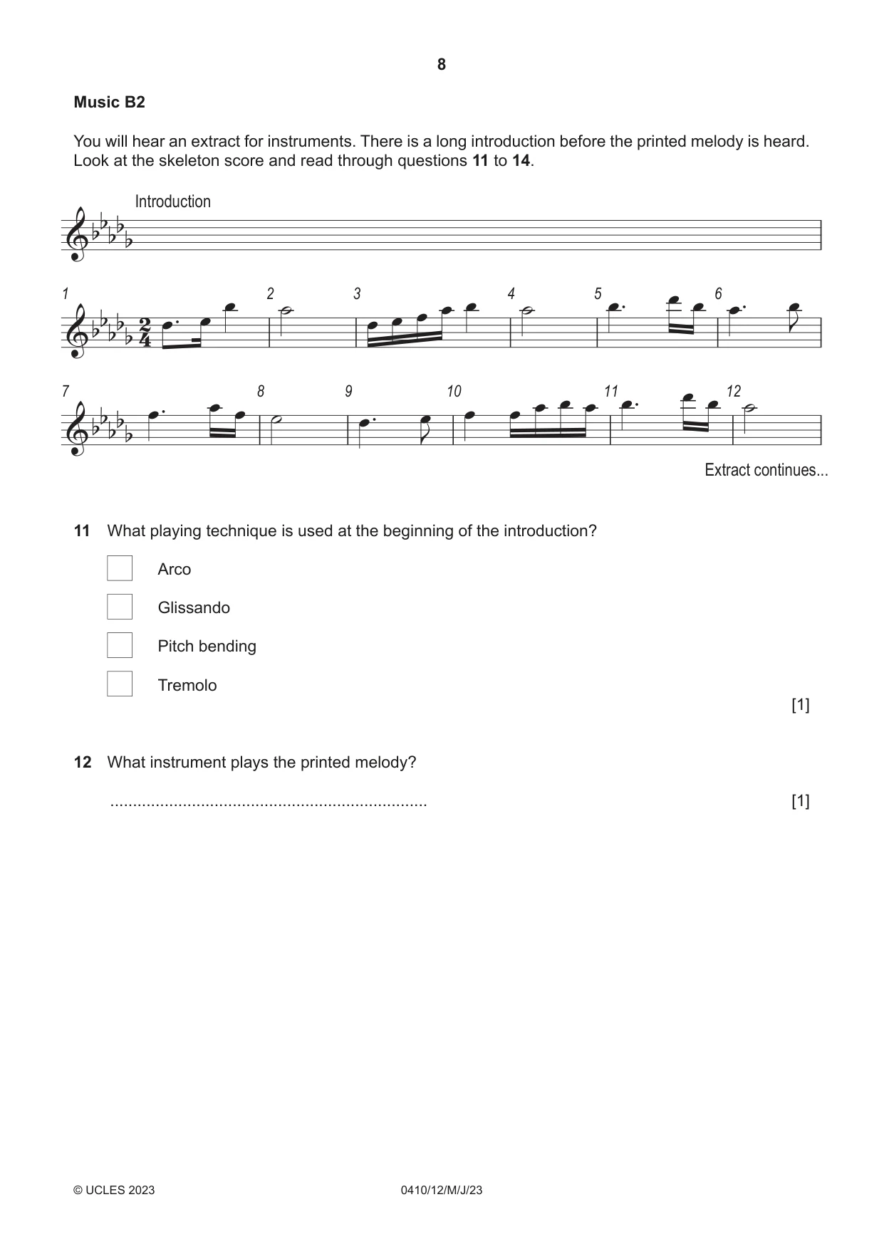 Cambridge IGCSE Music 0410 2023 May/June Paper 1 · Variant 2 question paper, page 8 of 20