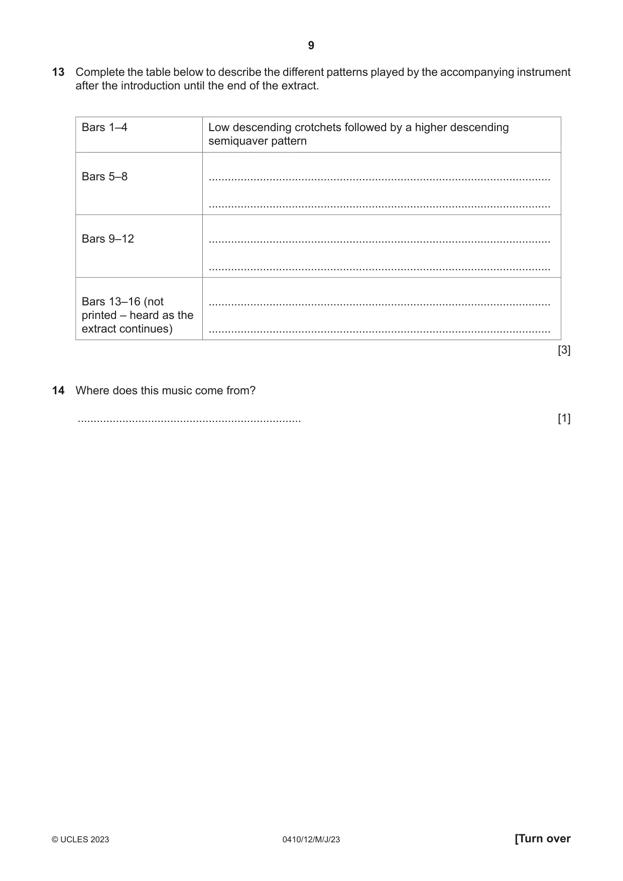 Cambridge IGCSE Music 0410 2023 May/June Paper 1 · Variant 2 question paper, page 9 of 20