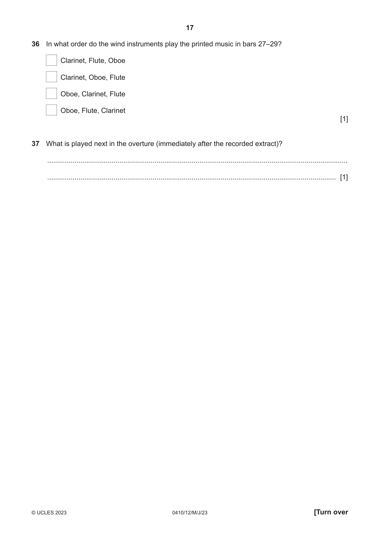 Cambridge IGCSE Music 0410 2023 May/June Paper 1 · Variant 2 question paper, page 17 of 20