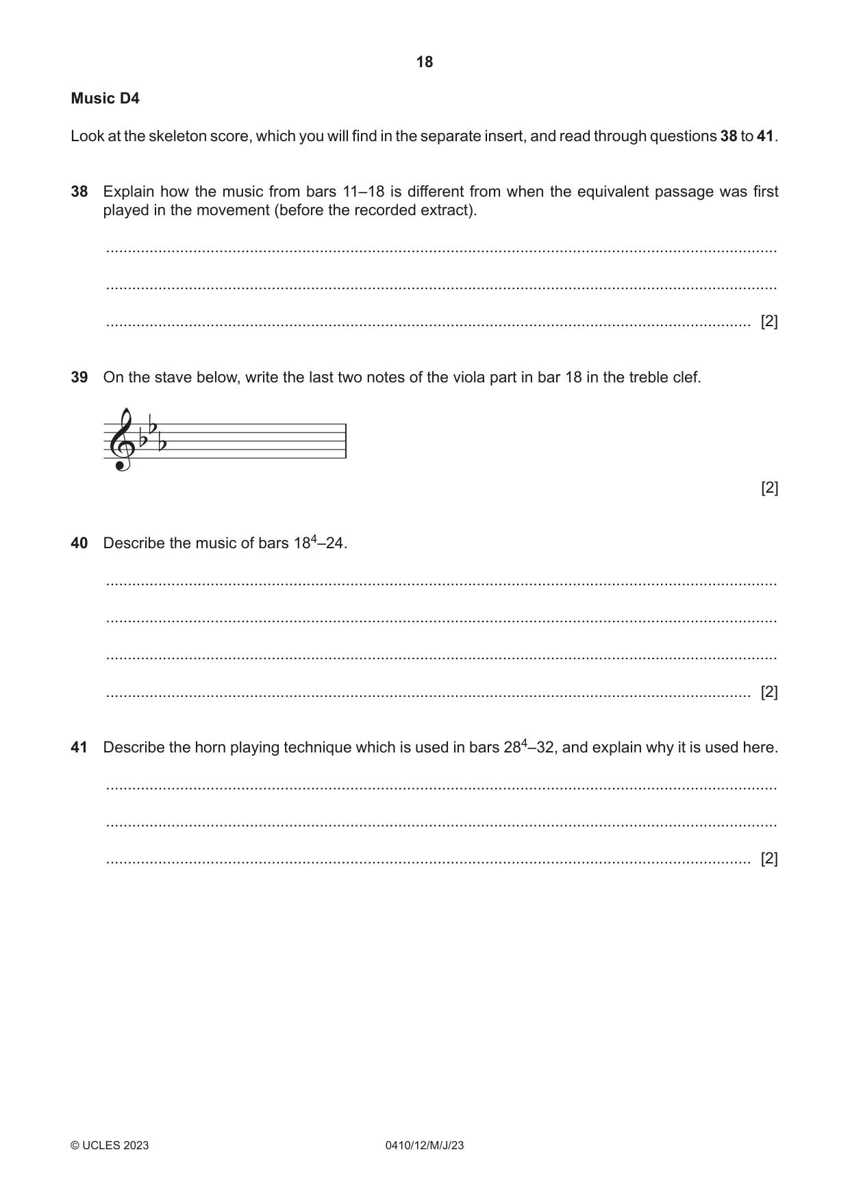 Cambridge IGCSE Music 0410 2023 May/June Paper 1 · Variant 2 question paper, page 18 of 20