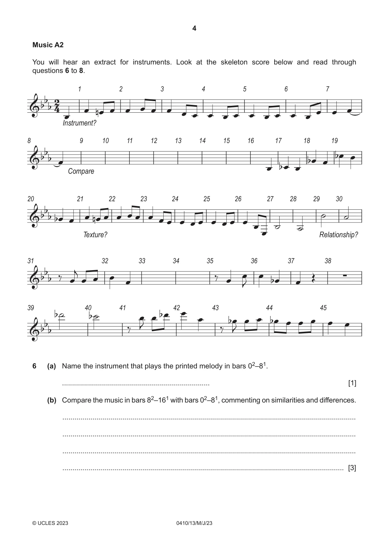 Cambridge IGCSE Music 0410 2023 May/June Paper 1 · Variant 3 question paper, page 4 of 16