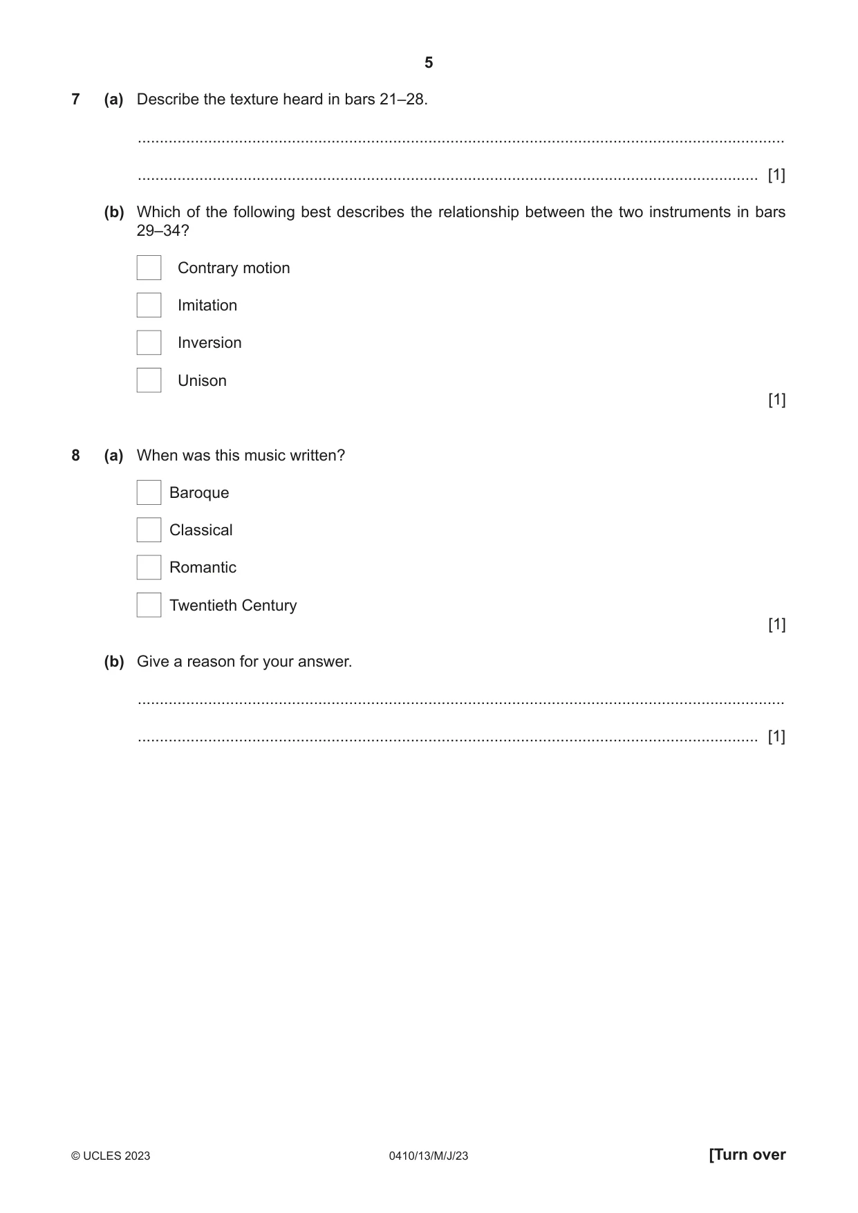 Cambridge IGCSE Music 0410 2023 May/June Paper 1 · Variant 3 question paper, page 5 of 16