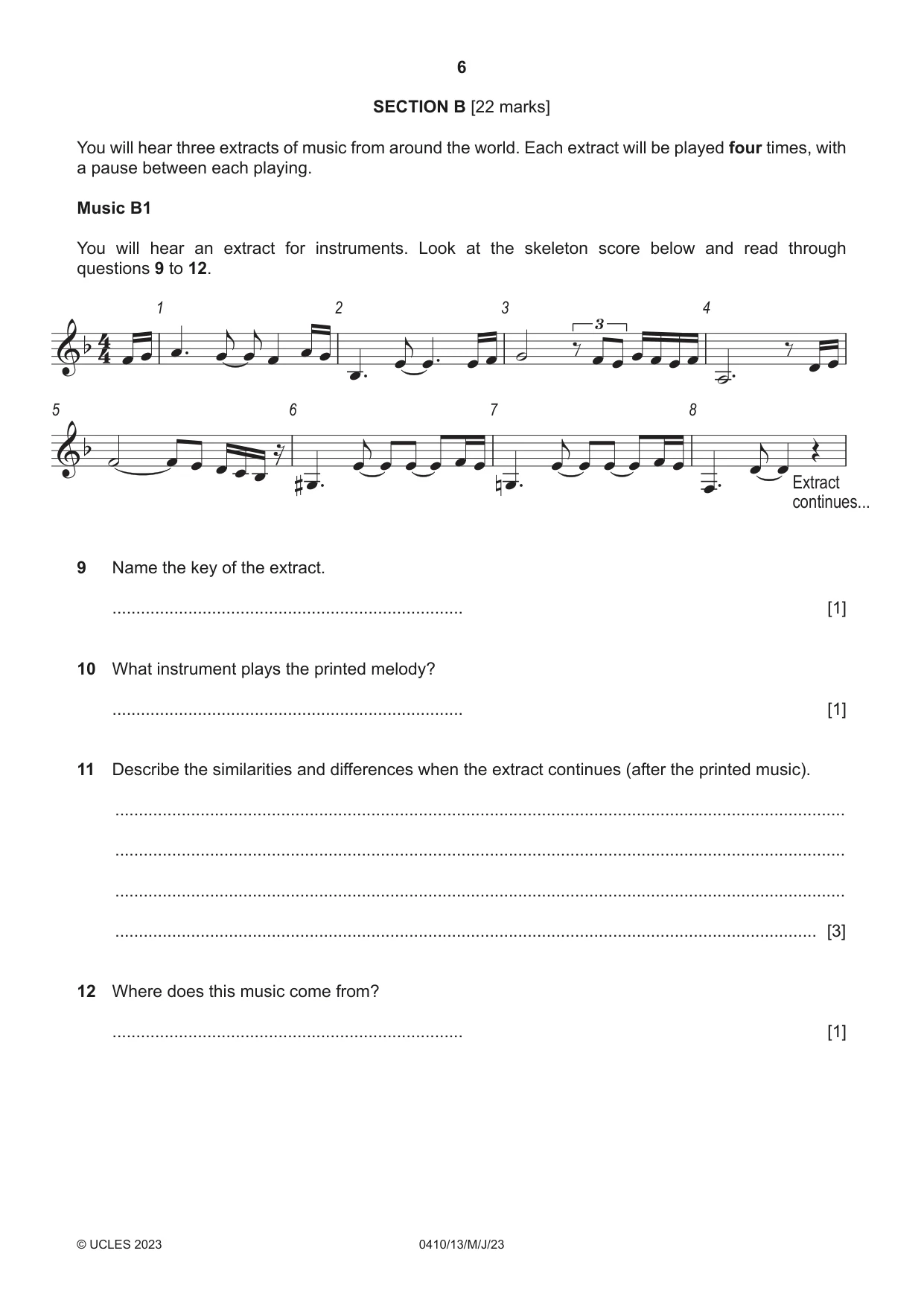 Cambridge IGCSE Music 0410 2023 May/June Paper 1 · Variant 3 question paper, page 6 of 16