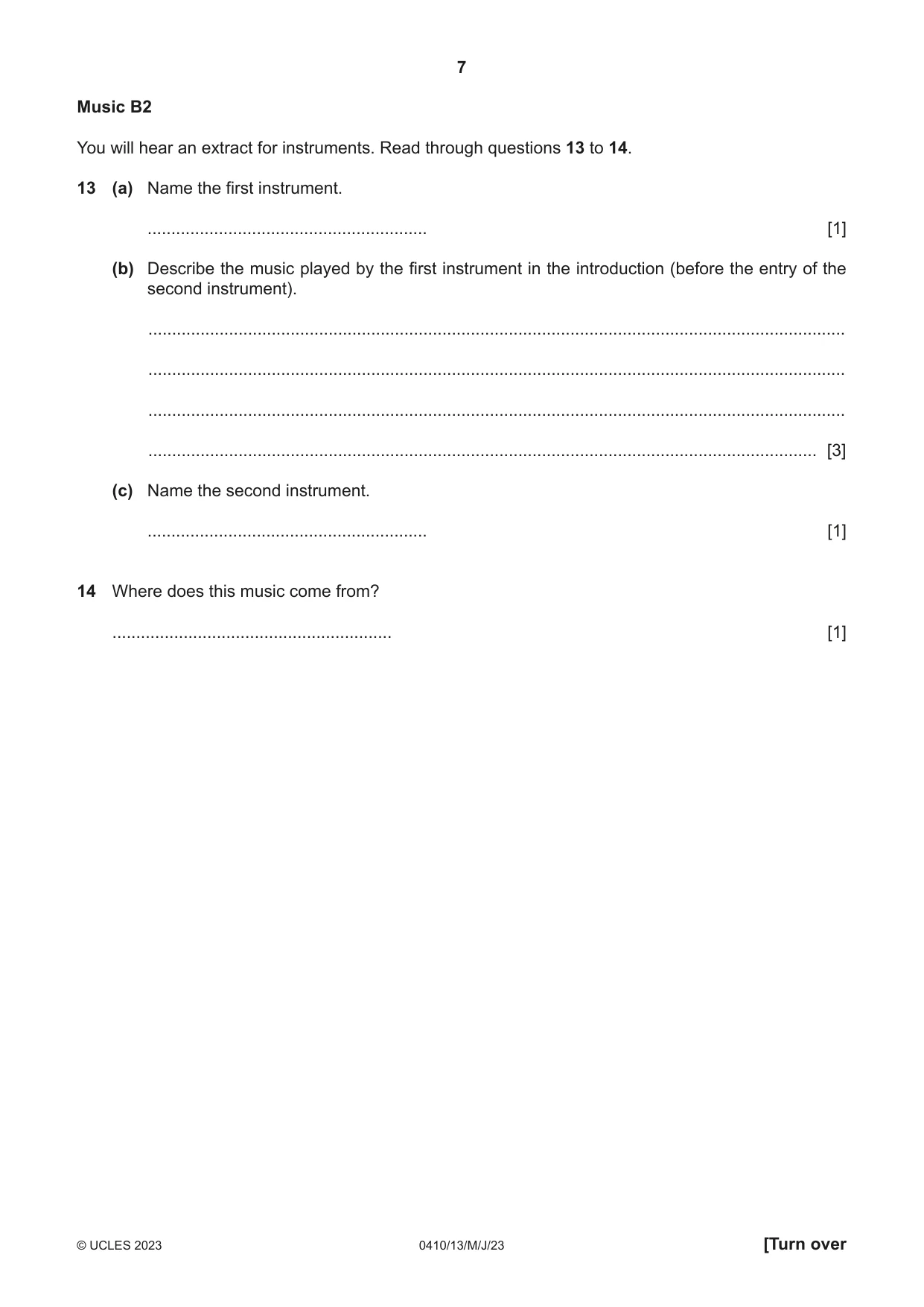 Cambridge IGCSE Music 0410 2023 May/June Paper 1 · Variant 3 question paper, page 7 of 16