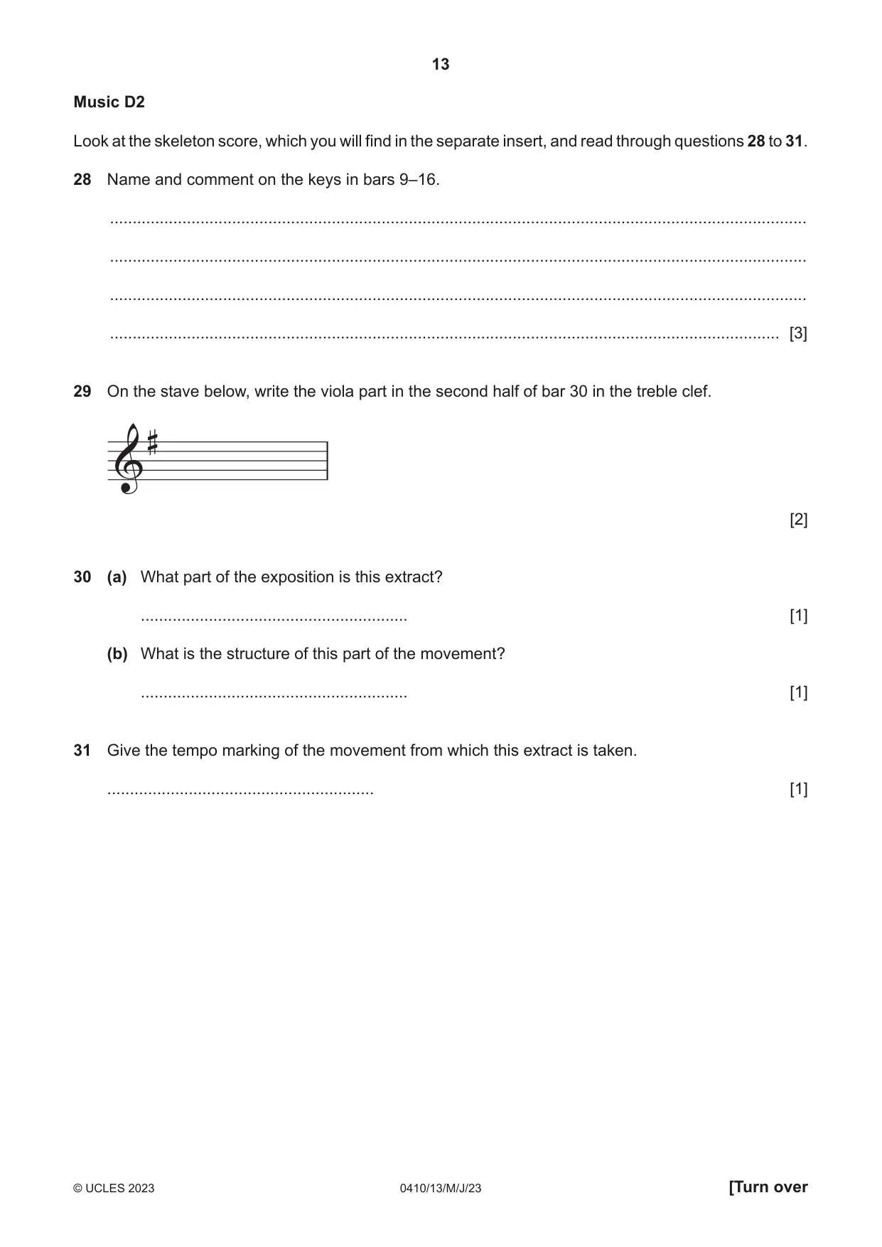 Cambridge IGCSE Music 0410 2023 May/June Paper 1 · Variant 3 question paper, page 13 of 16
