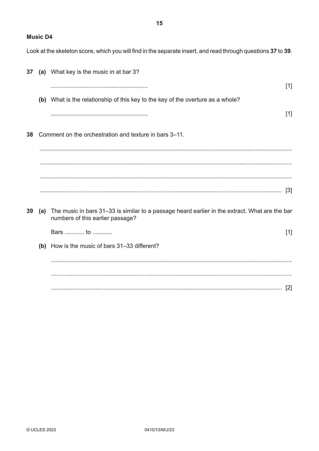 Cambridge IGCSE Music 0410 2023 May/June Paper 1 · Variant 3 question paper, page 15 of 16
