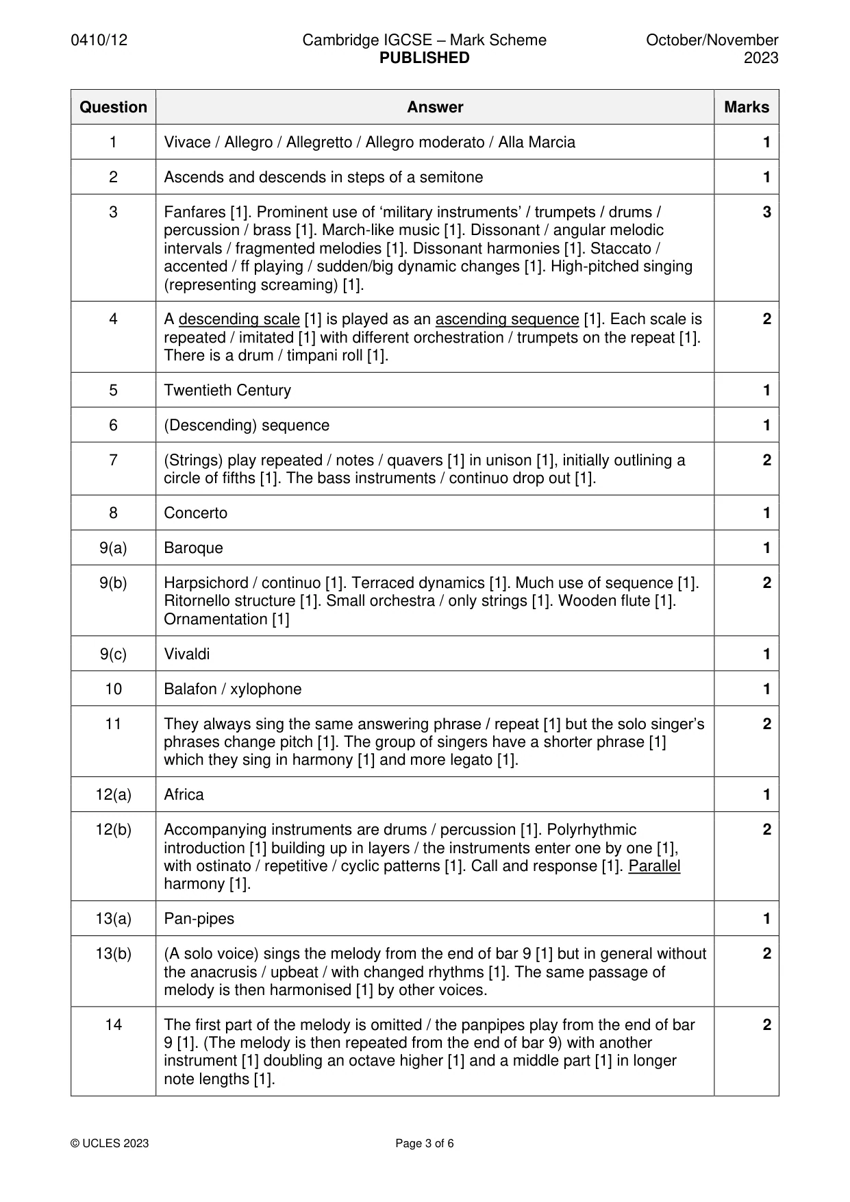 Mark scheme, page 3 of 6