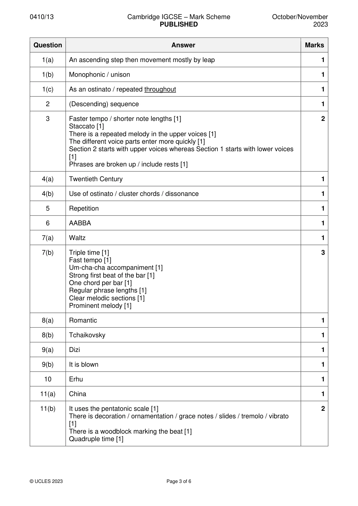 Mark scheme, page 3 of 6