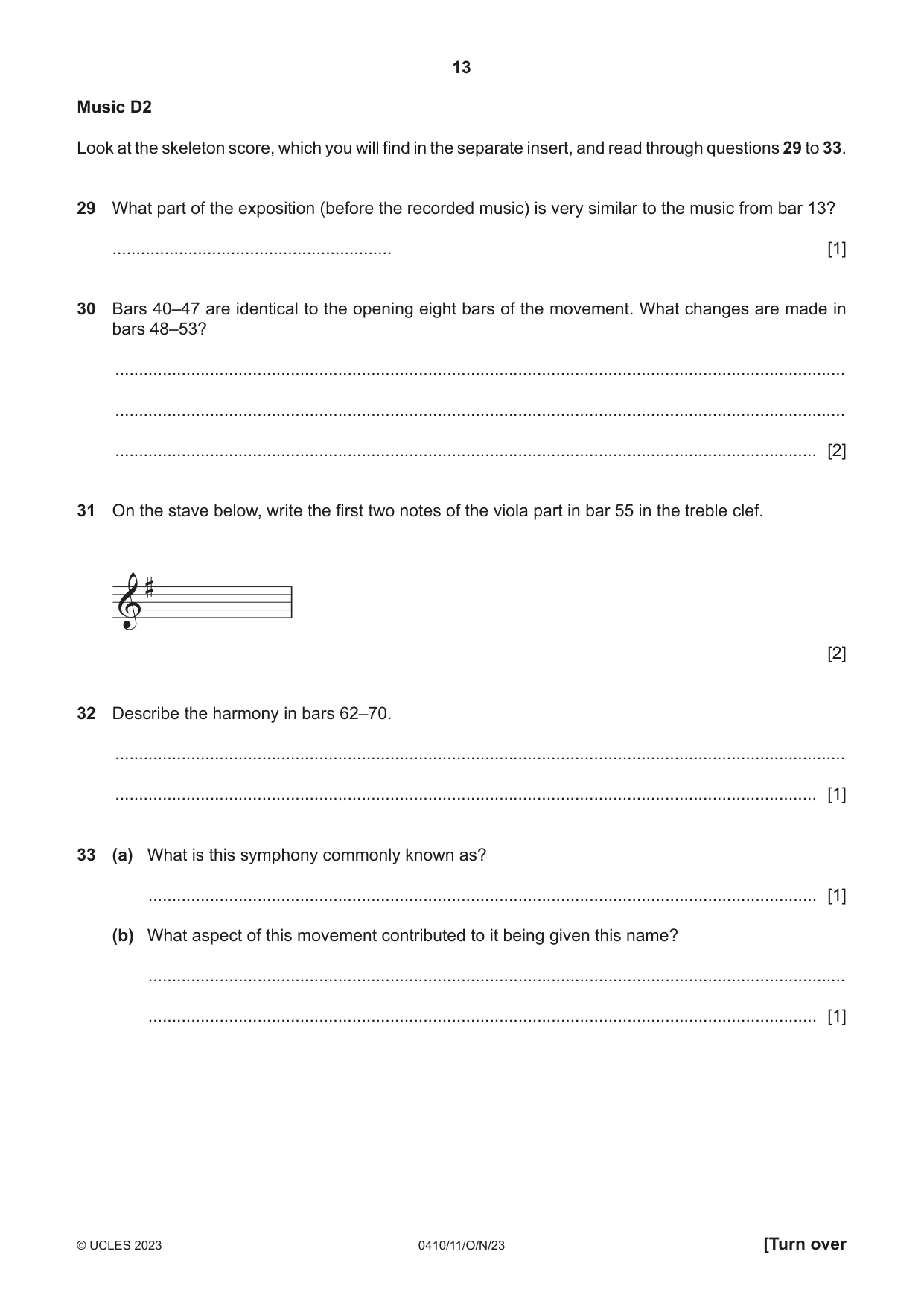 Cambridge IGCSE Music 0410 2023 Oct/Nov Paper 1 · Variant 1 question paper, page 13 of 16