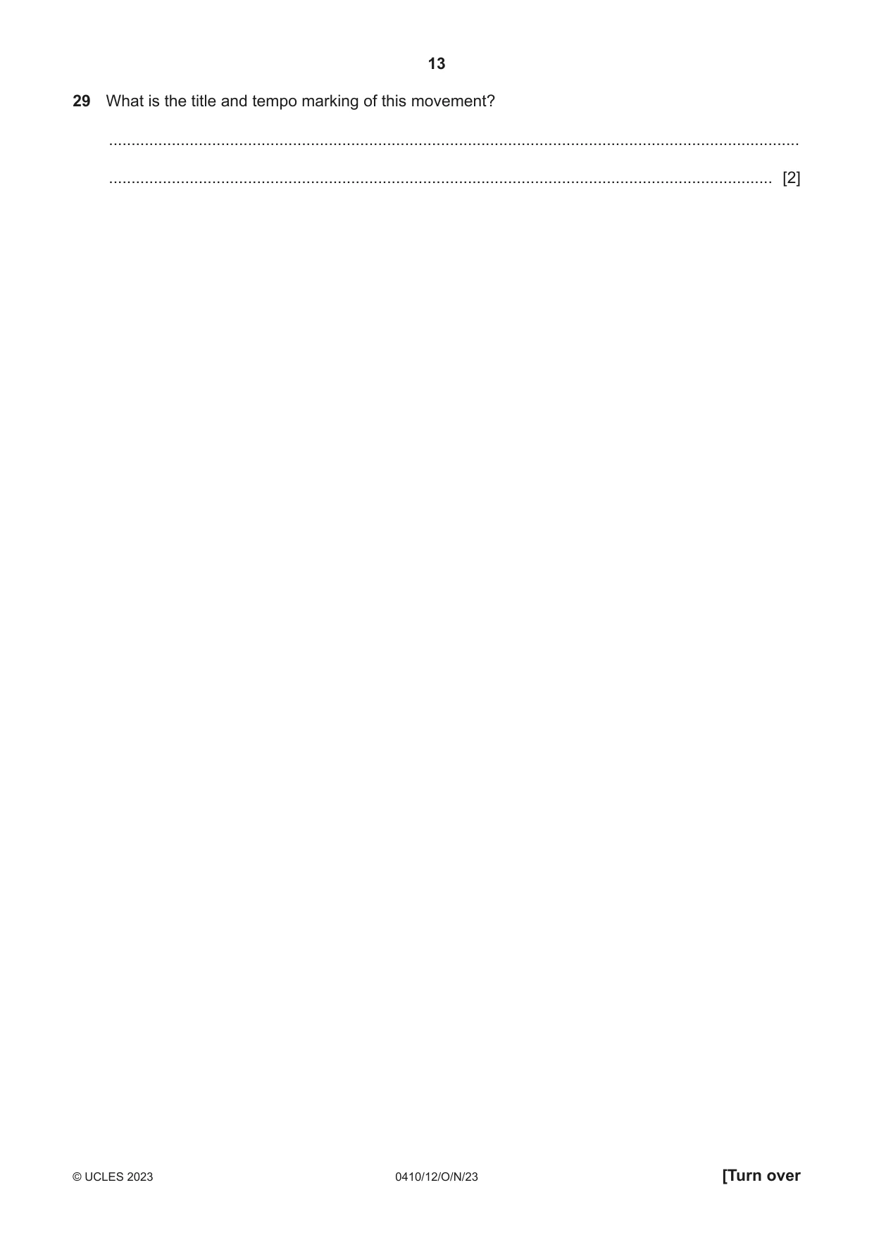 Cambridge IGCSE Music 0410 2023 Oct/Nov Paper 1 · Variant 2 question paper, page 13 of 16