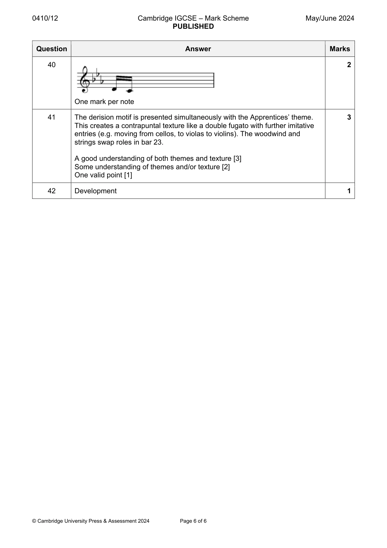 Mark scheme, page 6 of 6