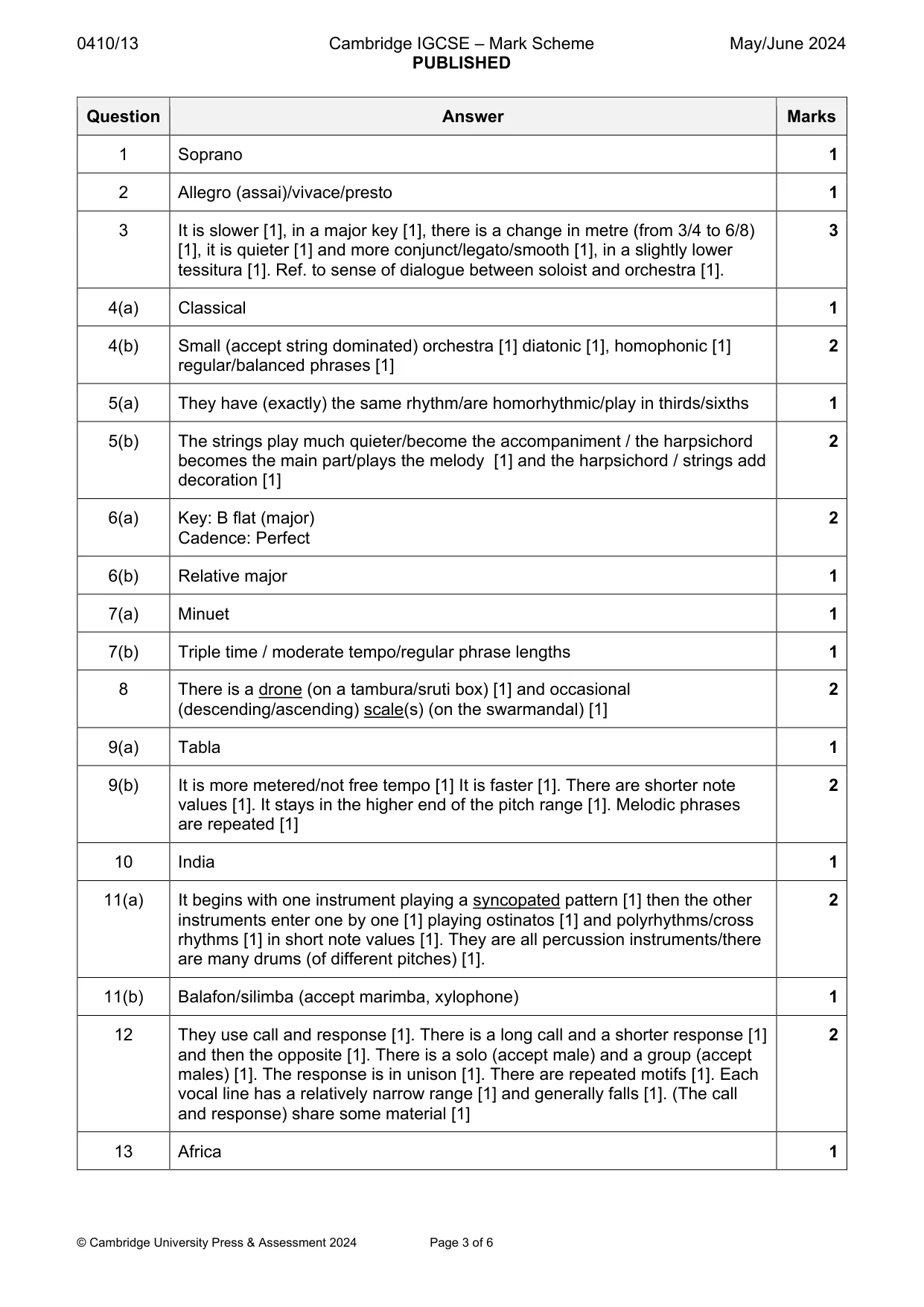 Mark scheme, page 3 of 6