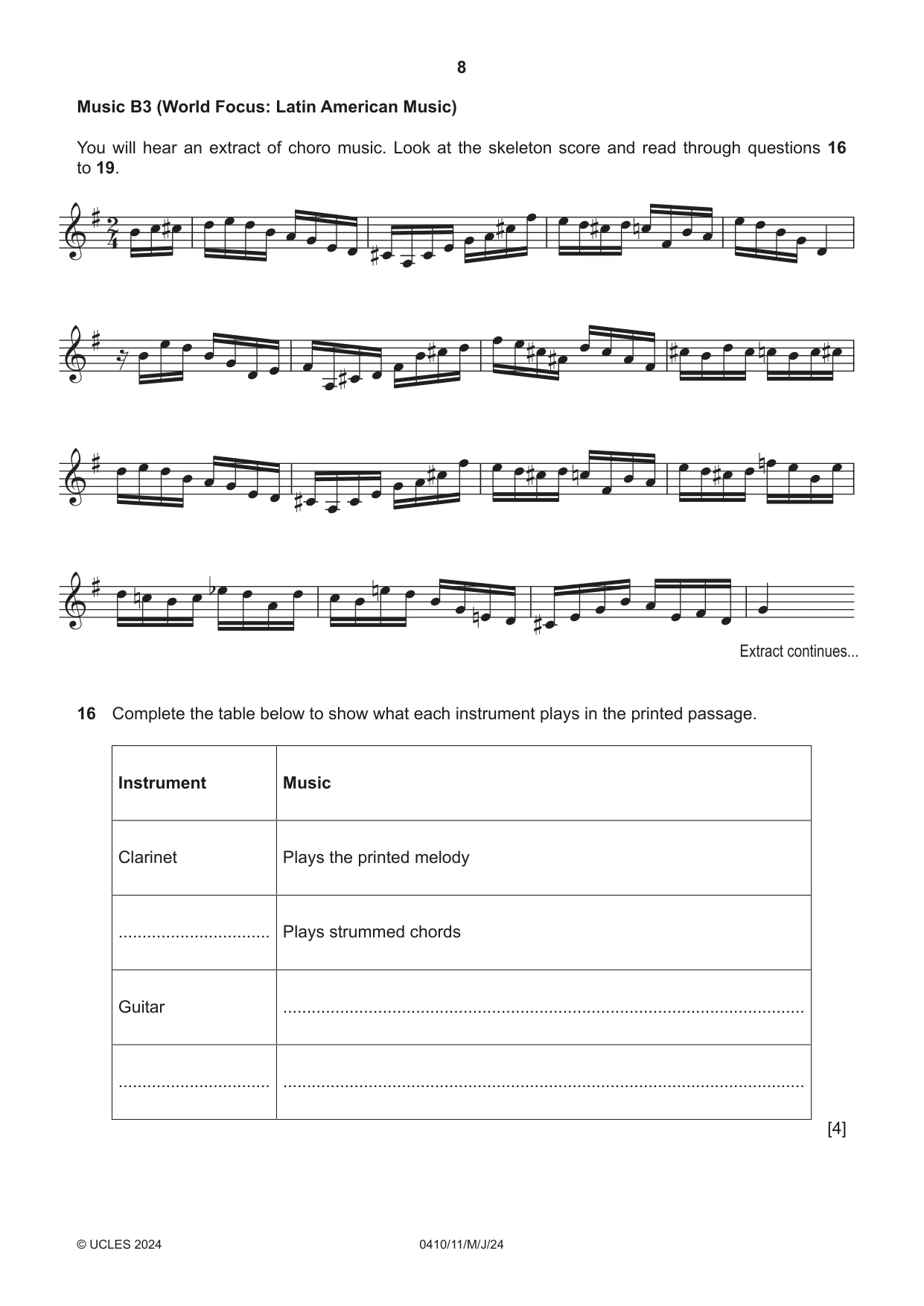 Cambridge IGCSE Music 0410 2024 May/June Paper 1 · Variant 1 question paper, page 8 of 16