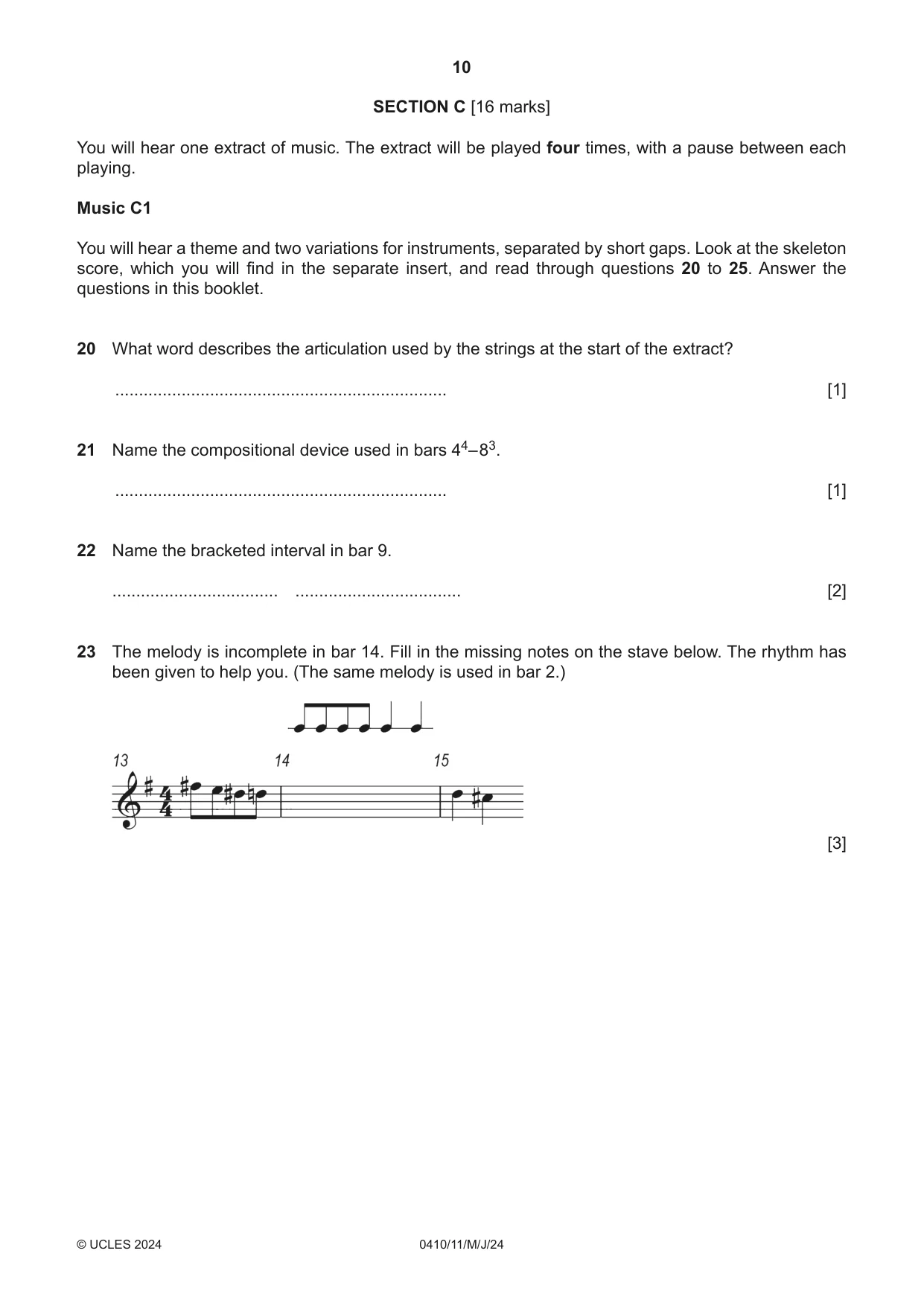 Cambridge IGCSE Music 0410 2024 May/June Paper 1 · Variant 1 question paper, page 10 of 16